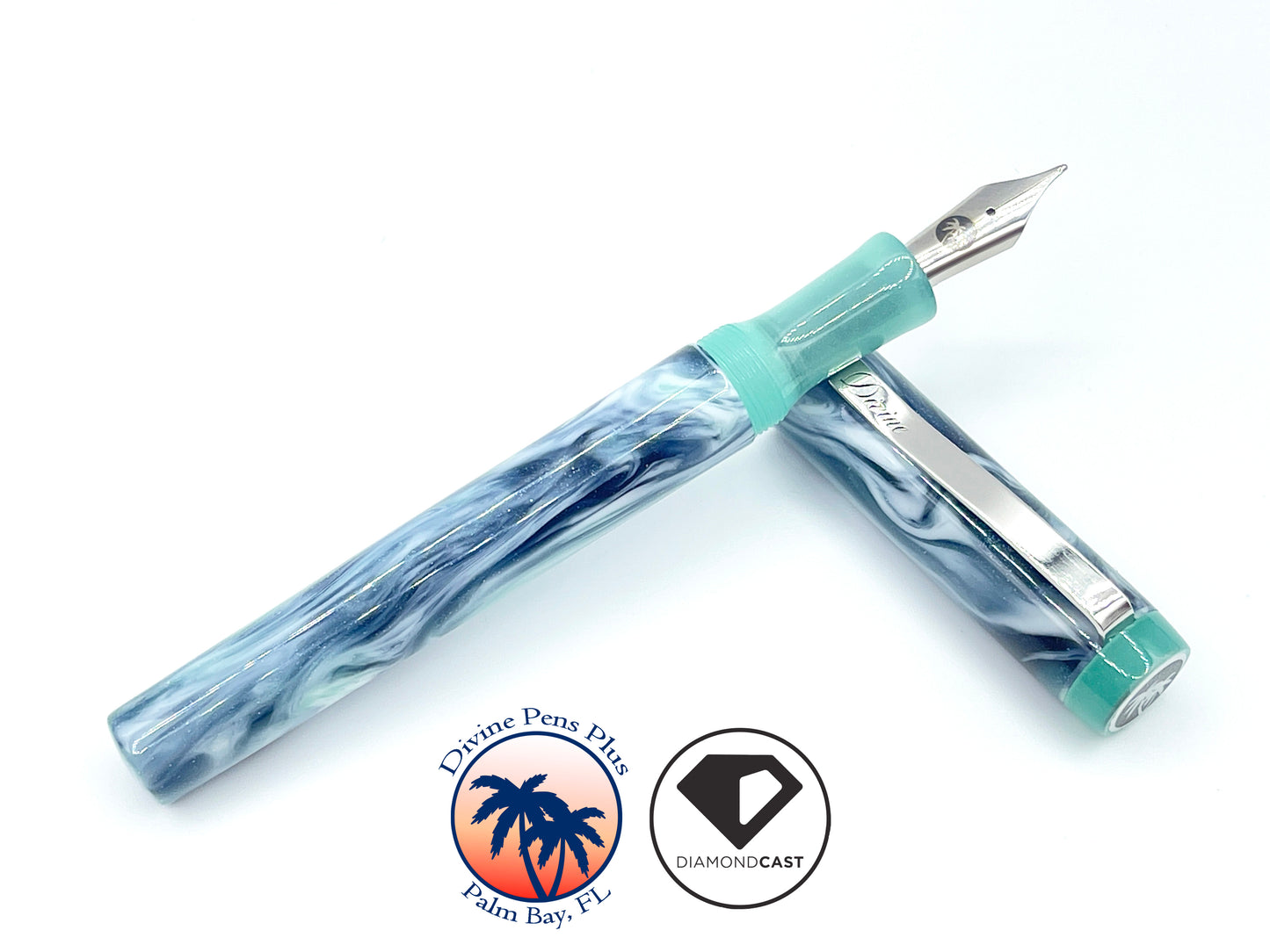 Agape Fountain Pen - Custom DiamondCast™ Indigo, White and Malachite
