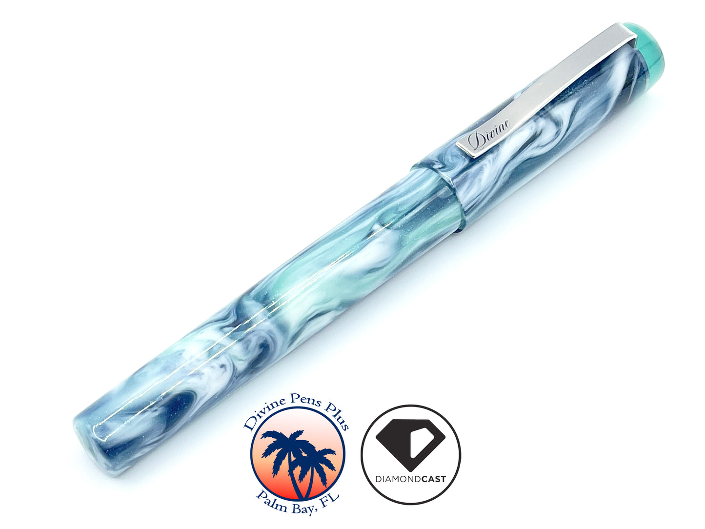 Agape Fountain Pen - Custom DiamondCast™ Indigo, White and Malachite