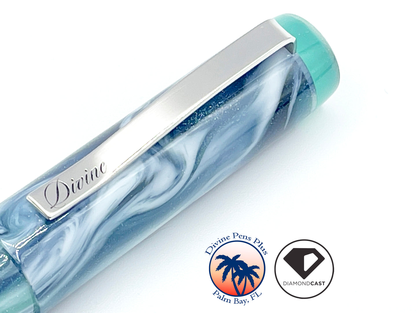 Agape Fountain Pen - Custom DiamondCast™ Indigo, White and Malachite