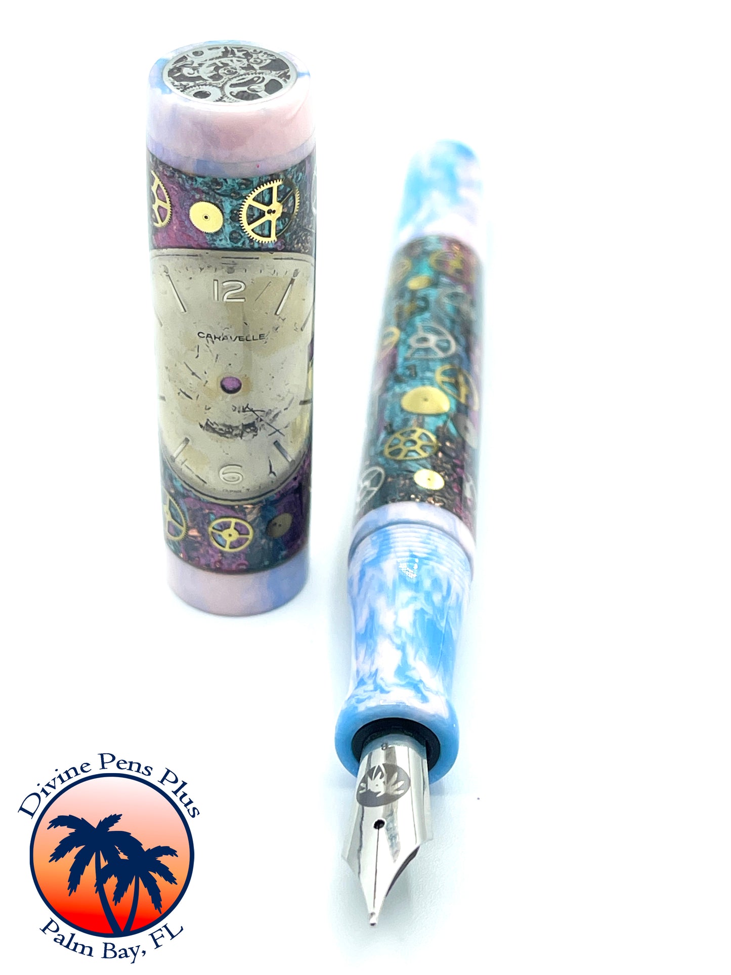 Custom Fountain Pen - Steampunk Watch Parts w/Color Foil and "Reef"