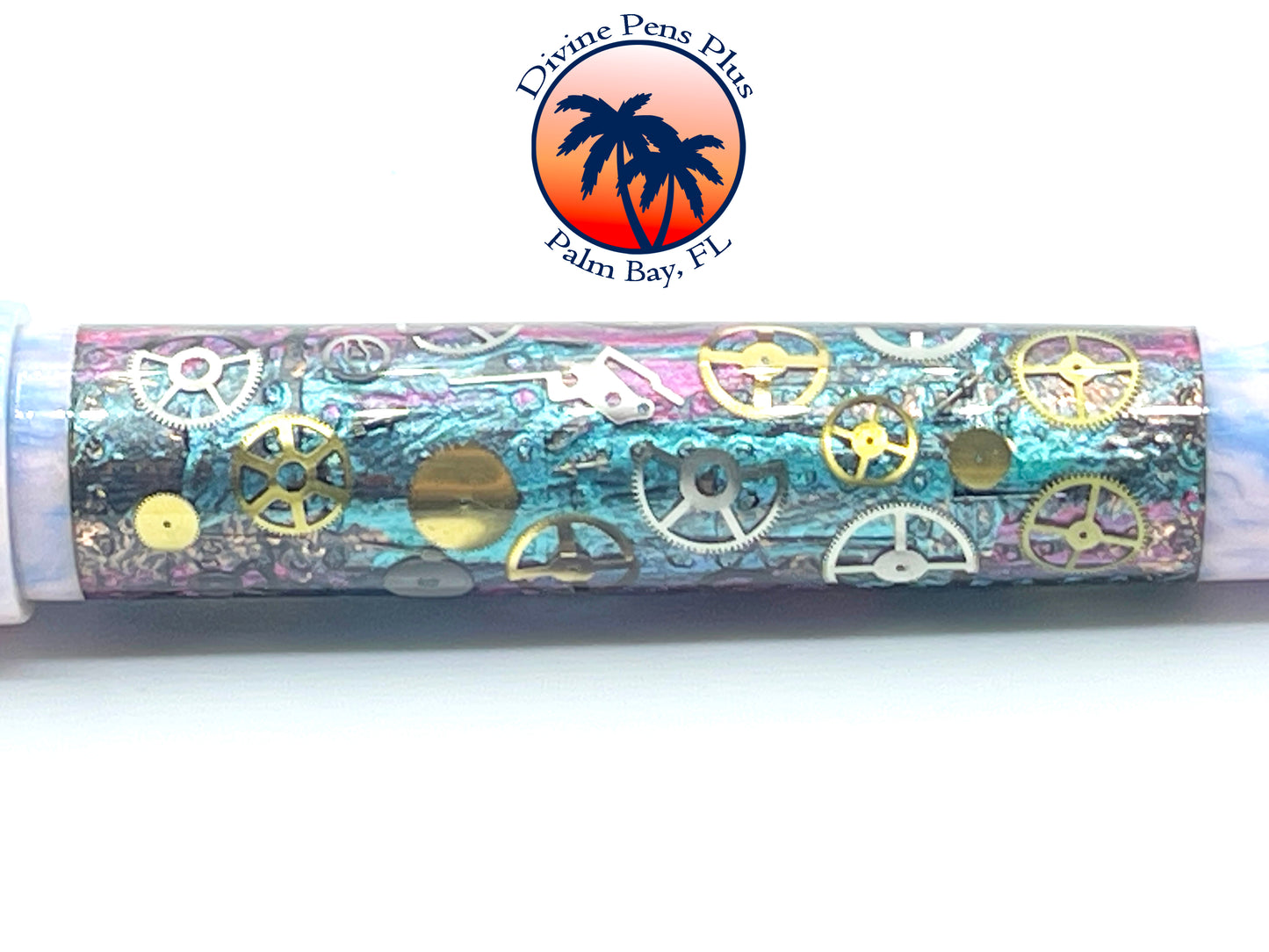 Custom Fountain Pen - Steampunk Watch Parts w/Color Foil and "Reef"