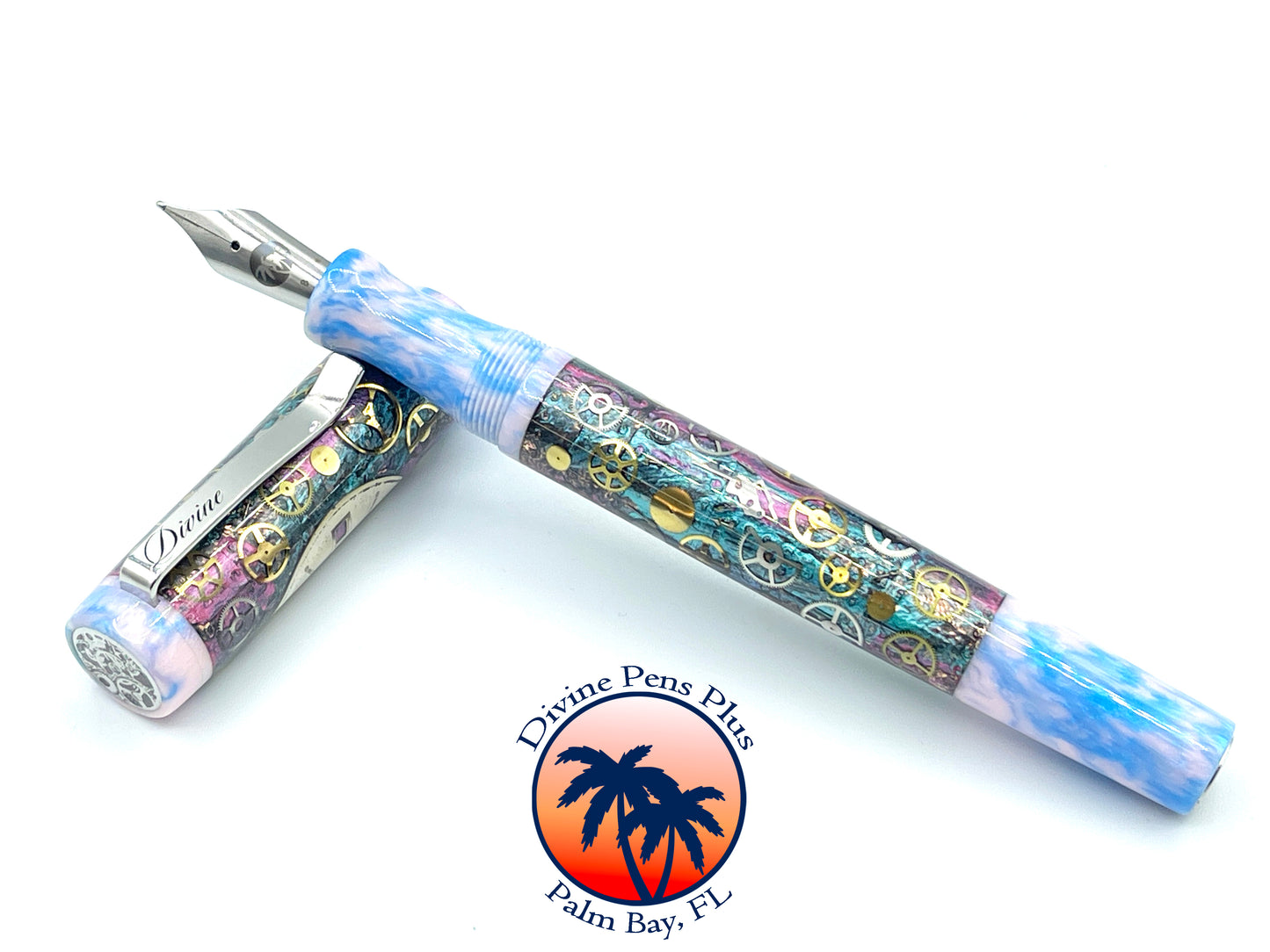 Custom Fountain Pen - Steampunk Watch Parts w/Color Foil and "Reef"