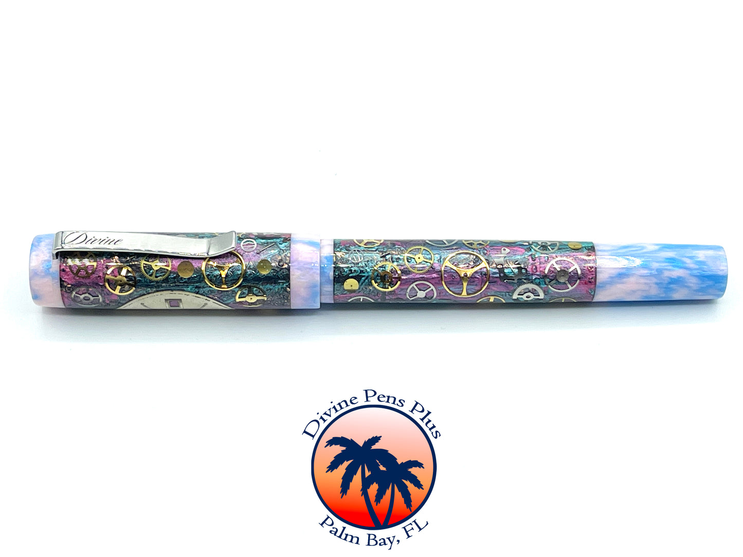 Custom Fountain Pen - Steampunk Watch Parts w/Color Foil and "Reef"