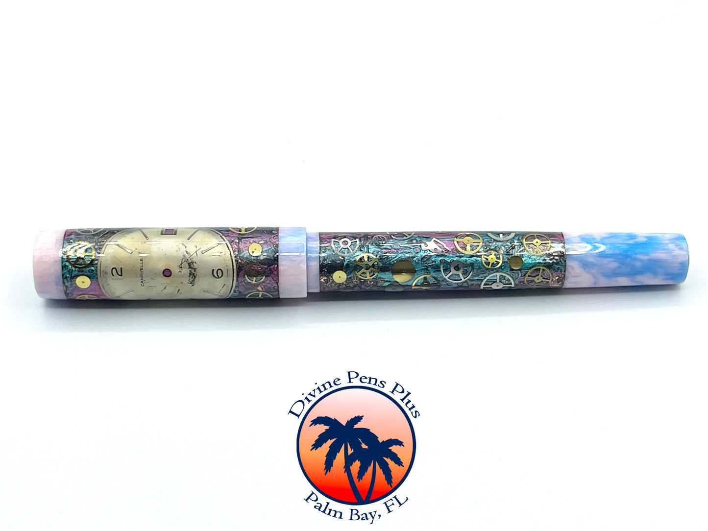 Custom Fountain Pen - Steampunk Watch Parts w/Color Foil and "Reef"