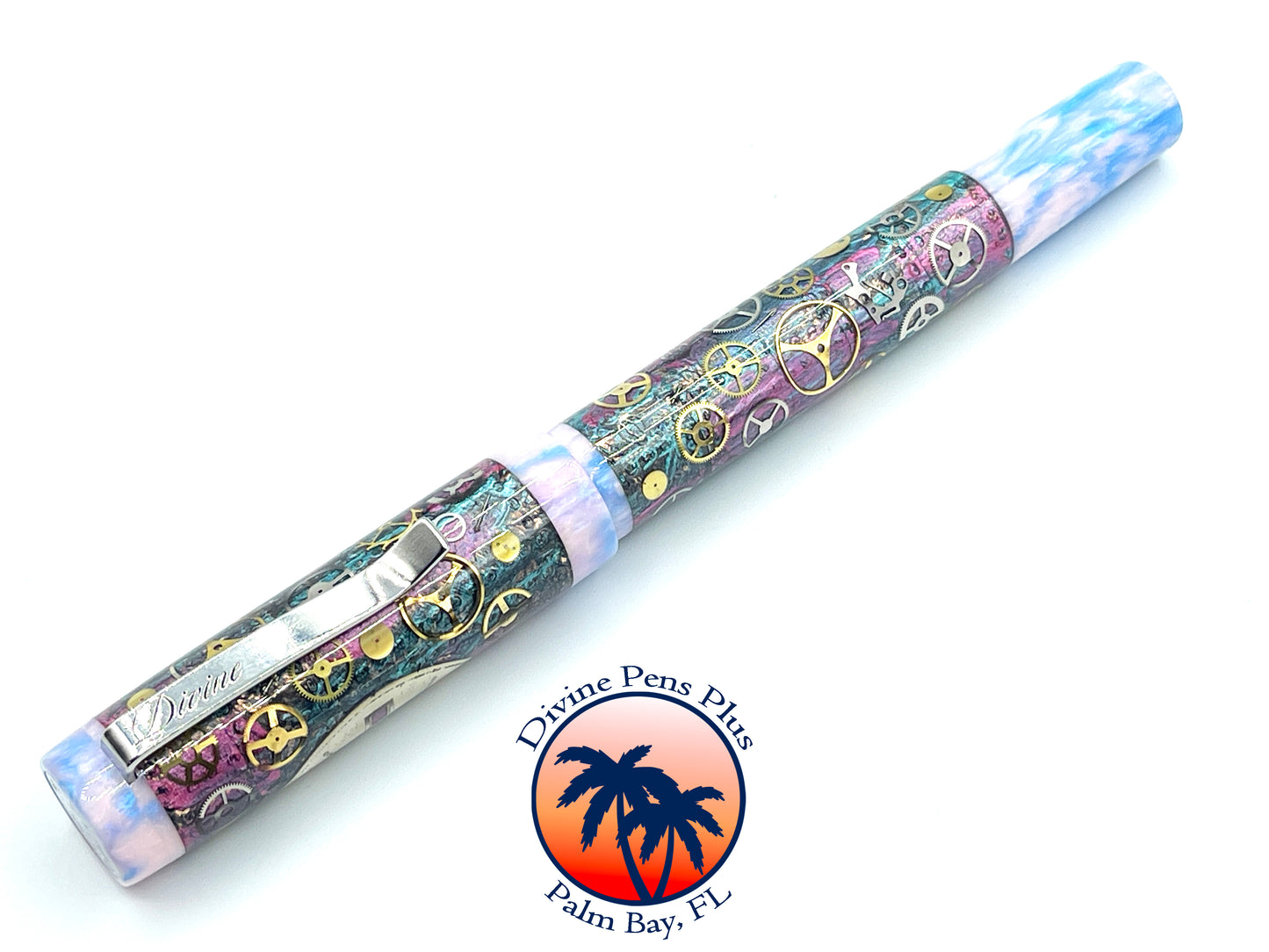 Custom Fountain Pen - Steampunk Watch Parts w/Color Foil and "Reef"
