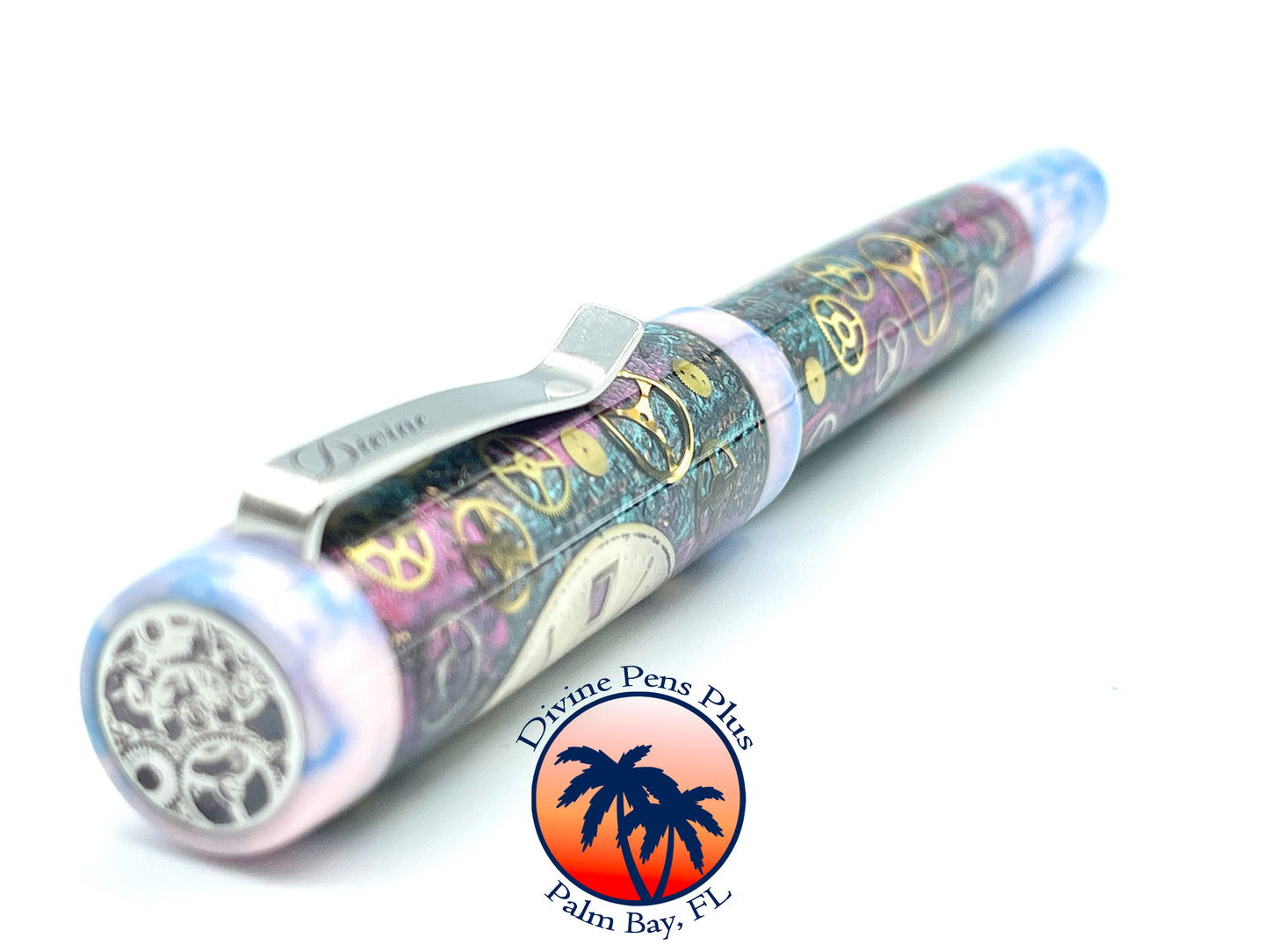 Custom Fountain Pen - Steampunk Watch Parts w/Color Foil and "Reef"
