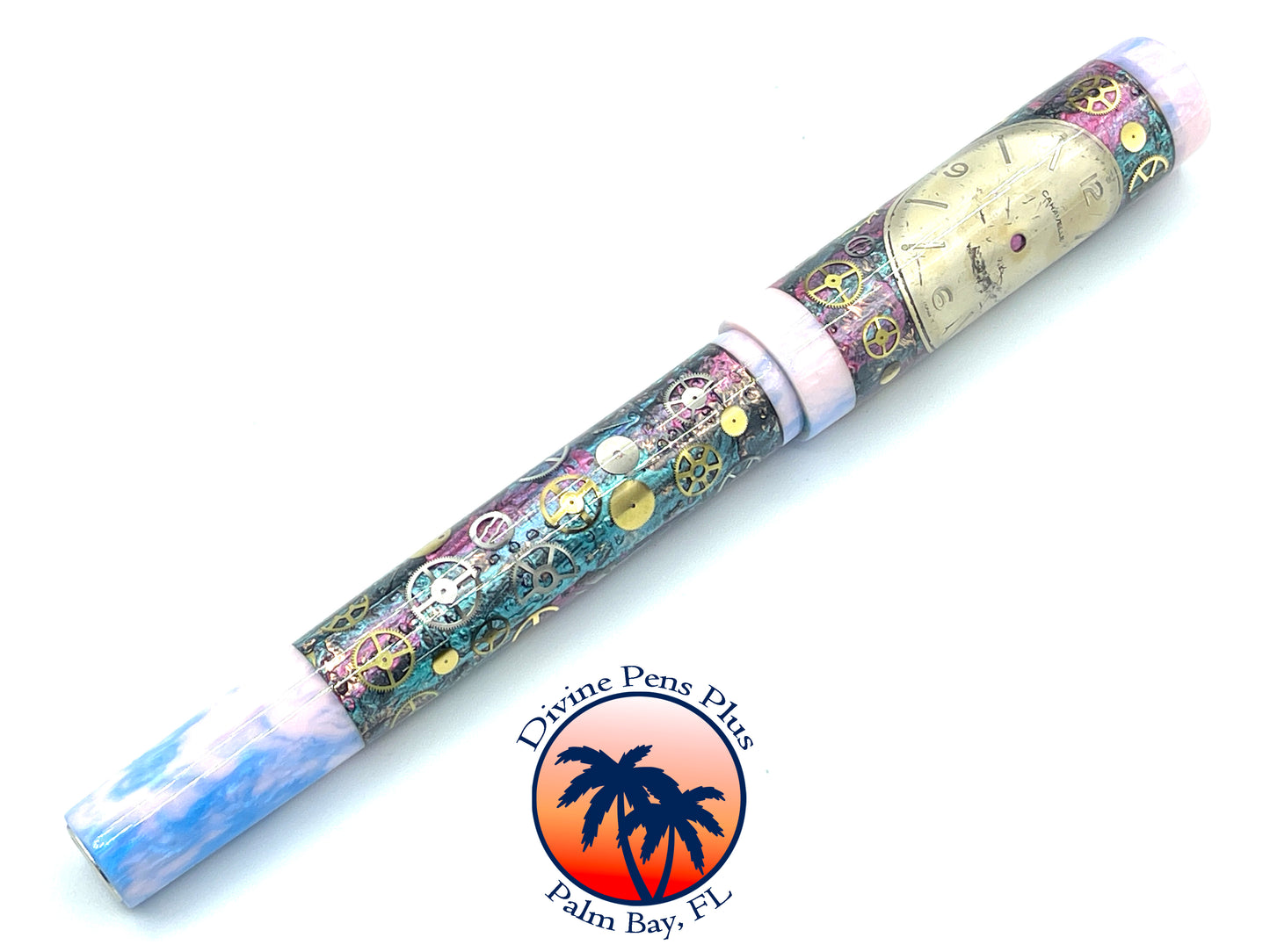 Custom Fountain Pen - Steampunk Watch Parts w/Color Foil and "Reef"