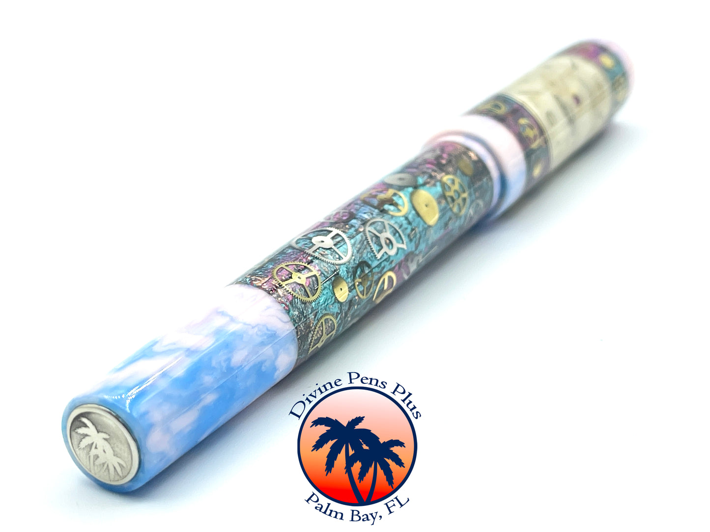 Custom Fountain Pen - Steampunk Watch Parts w/Color Foil and "Reef"