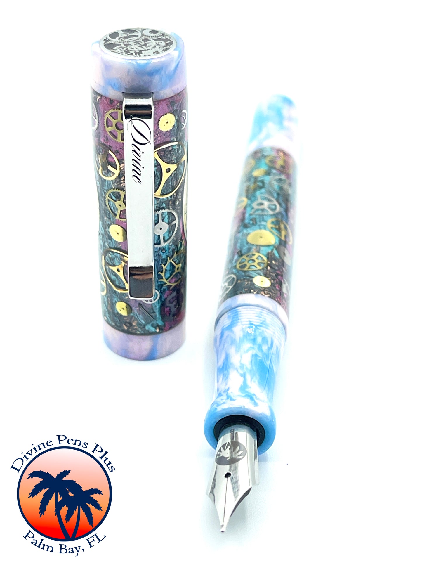 Custom Fountain Pen - Steampunk Watch Parts w/Color Foil and "Reef"