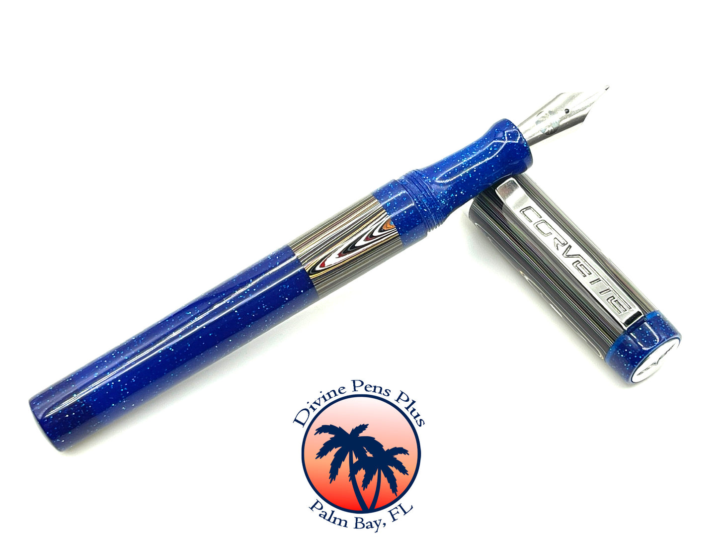 Custom Fountain Pen - Corvette Fordite with Metallic Blue