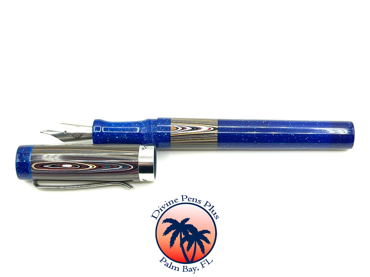 Custom Fountain Pen - Corvette Fordite with Metallic Blue