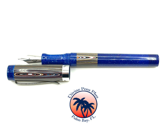 Custom Fountain Pen - Corvette Fordite with Metallic Blue