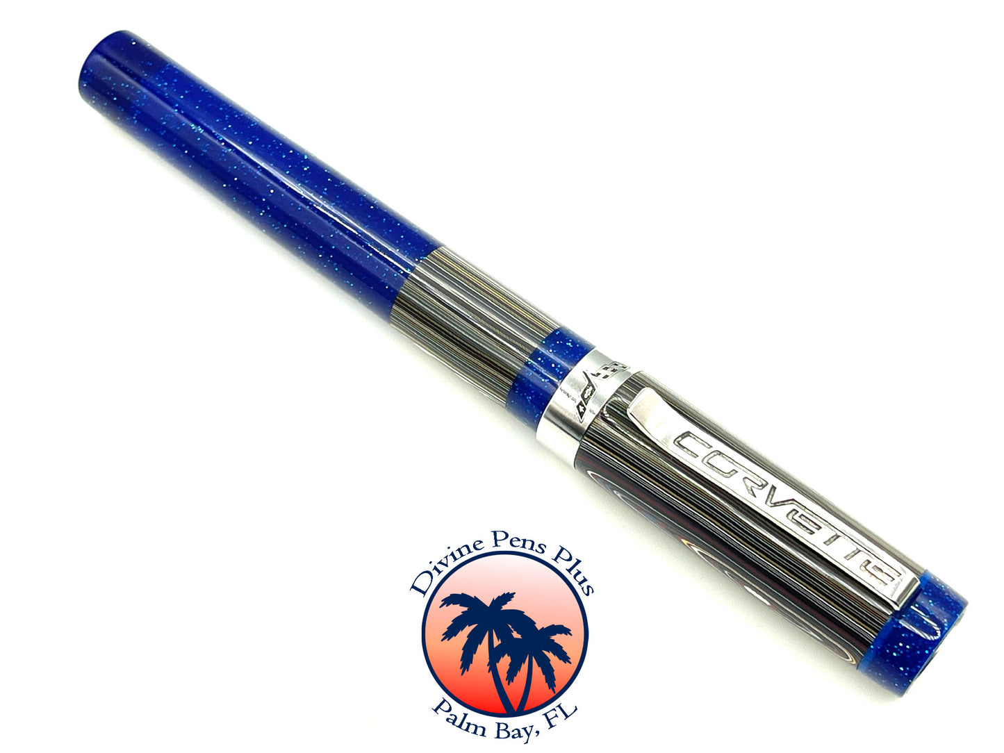 Custom Fountain Pen - Corvette Fordite with Metallic Blue