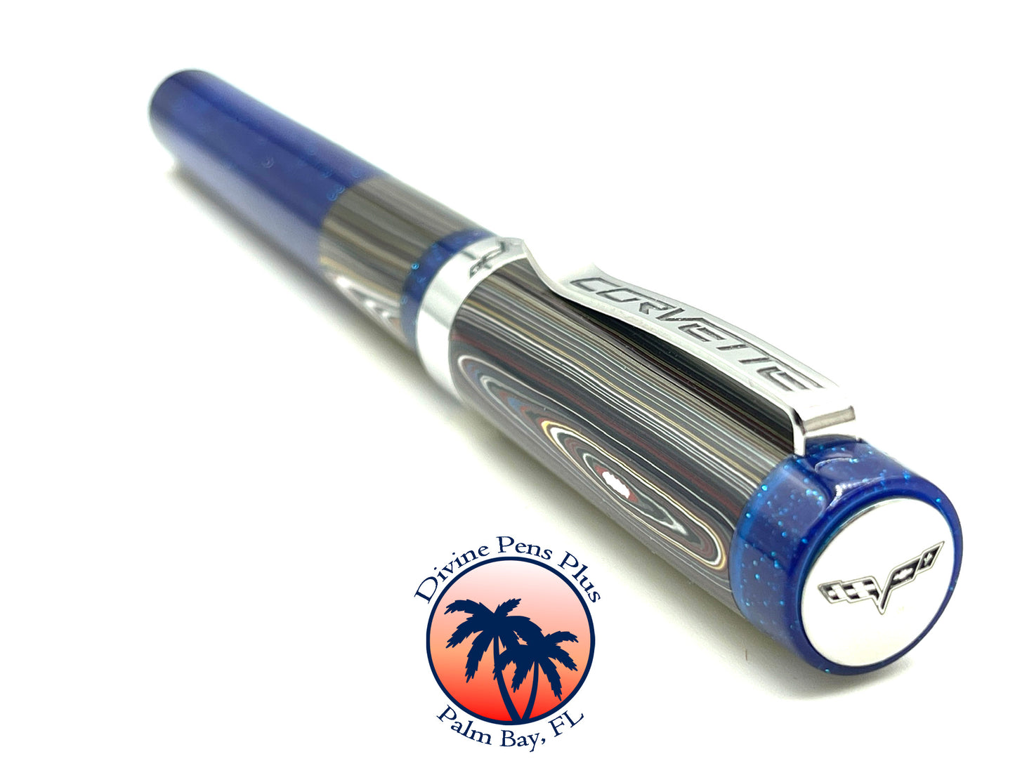 Custom Fountain Pen - Corvette Fordite with Metallic Blue