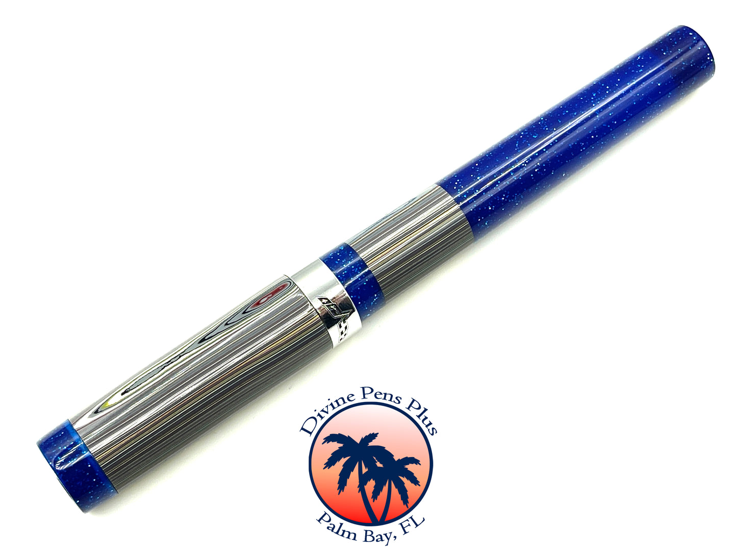 Custom Fountain Pen - Corvette Fordite with Metallic Blue