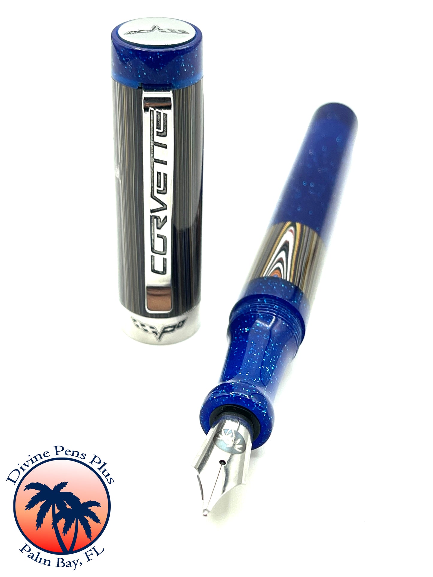 Custom Fountain Pen - Corvette Fordite with Metallic Blue