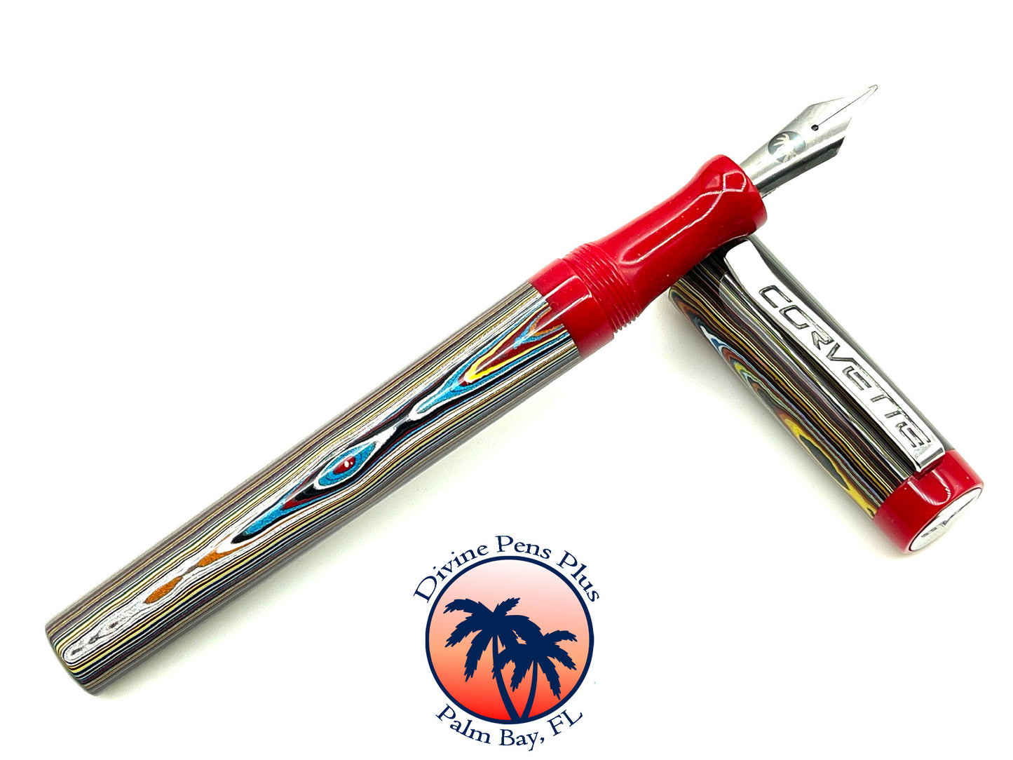 Custom Fountain Pen - Corvette Fordite with Metallic Red