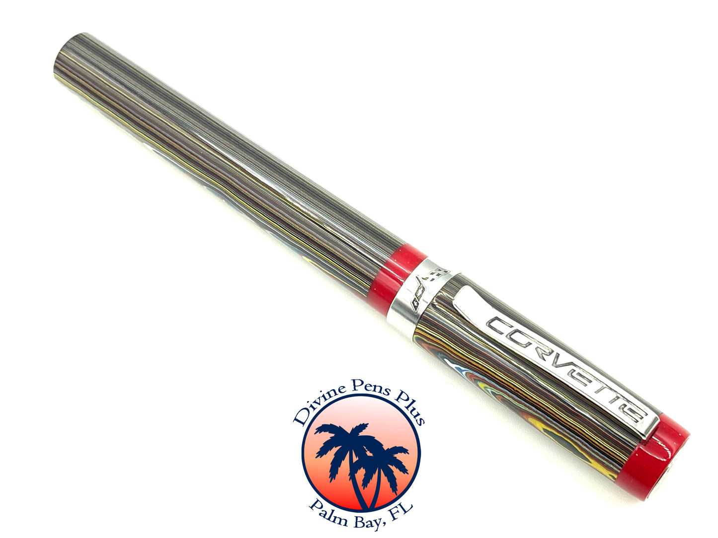 Custom Fountain Pen - Corvette Fordite with Metallic Red