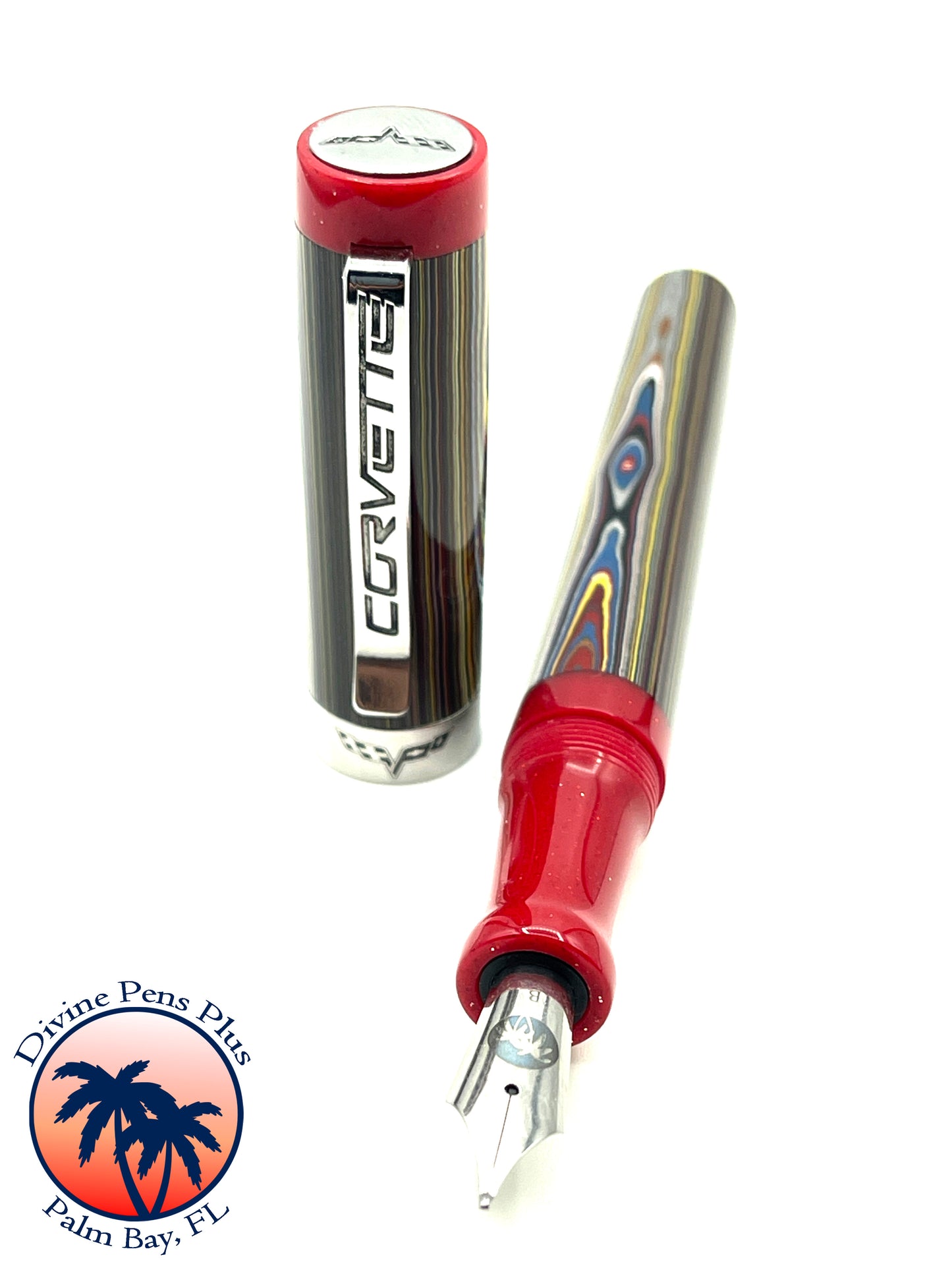 Custom Fountain Pen - Corvette Fordite with Metallic Red