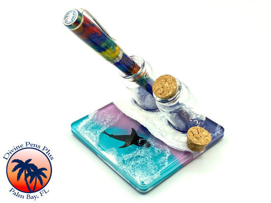 Aqua and Purple Water Pen Display with Shark - Double Bottle