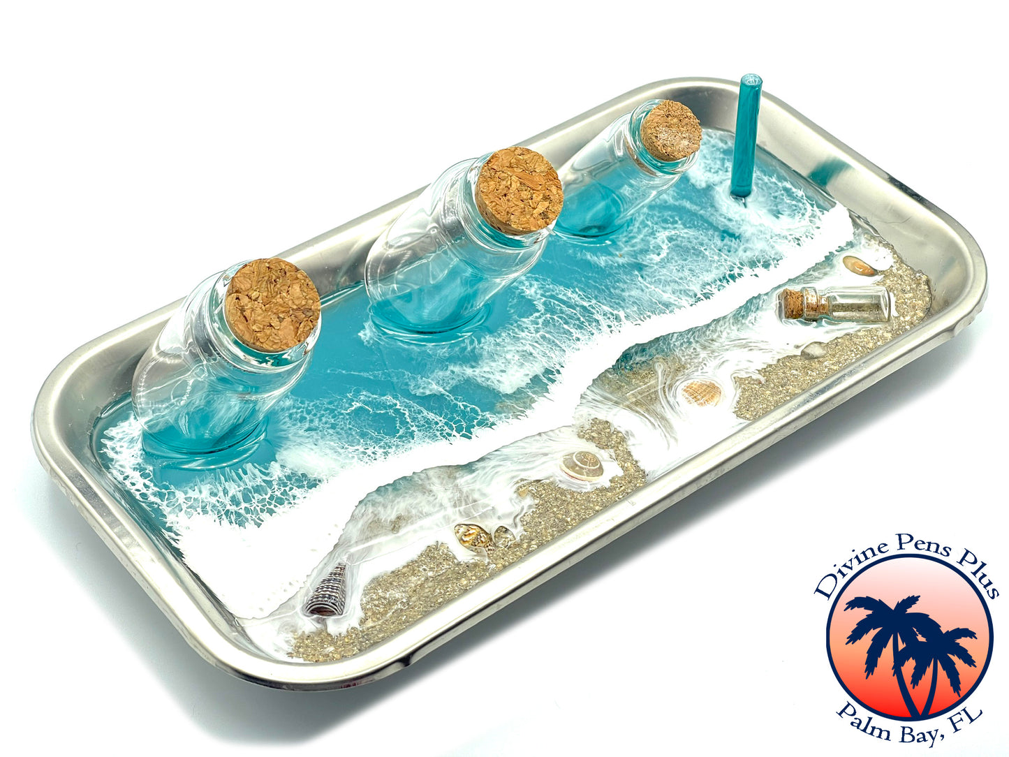 Seashore Pen Display - 3-Bottle Tray w/Cap Post (T1)