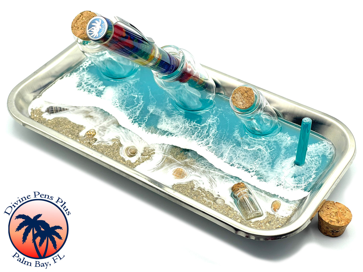 Seashore Pen Display - 3-Bottle Tray w/Cap Post (T1)