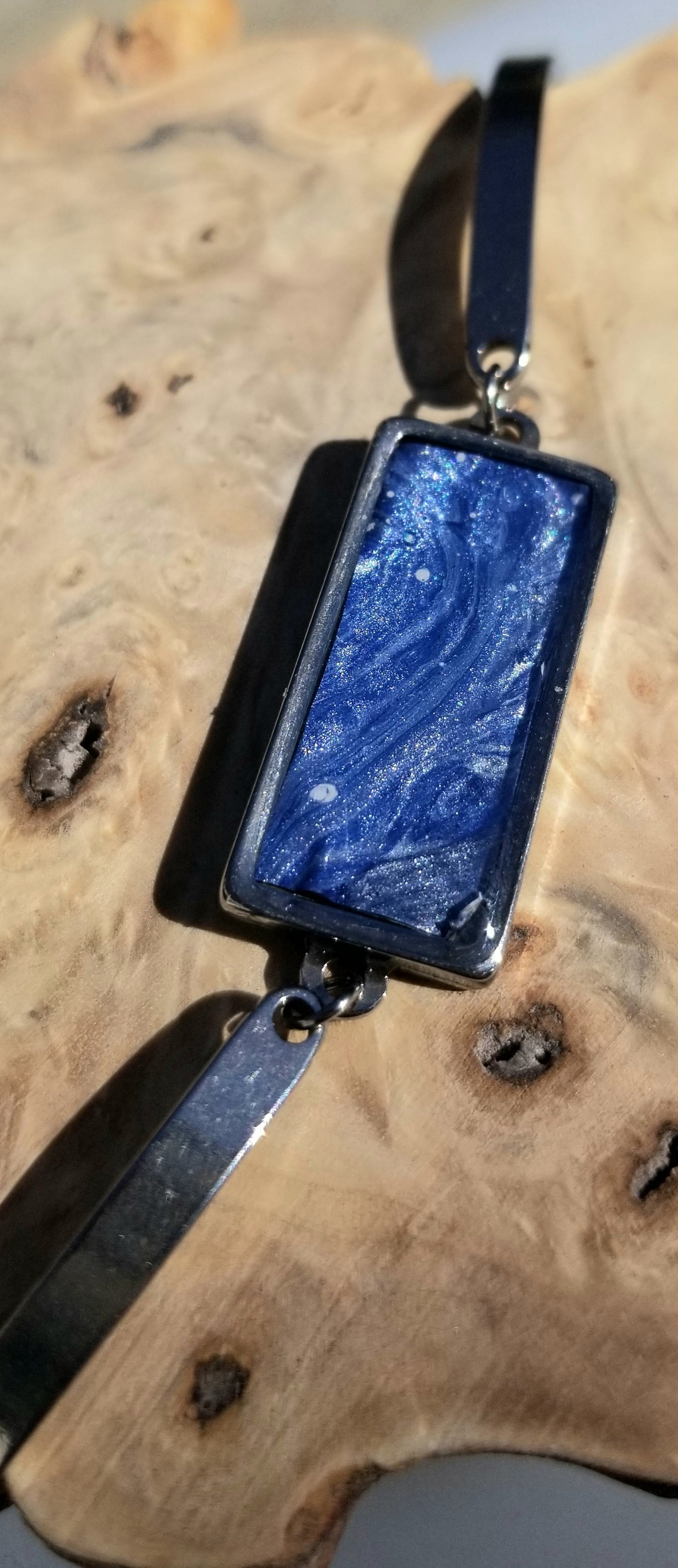 Acrylic Pour Skin with Resin Dome - Stainless Steel Rectangle Bracelet