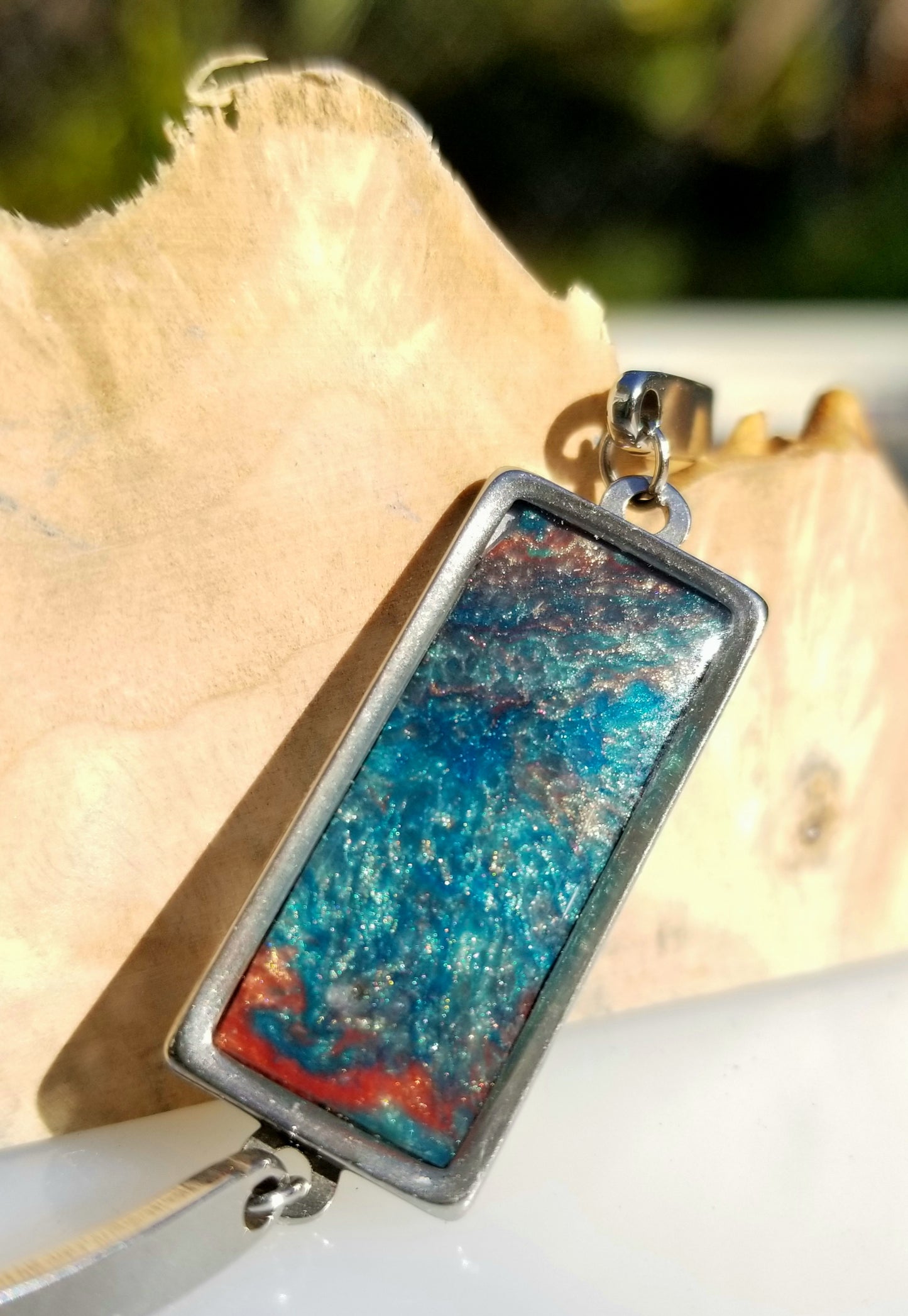 Resin Design with Resin Dome - Stainless Steel Rectangle Bracelet