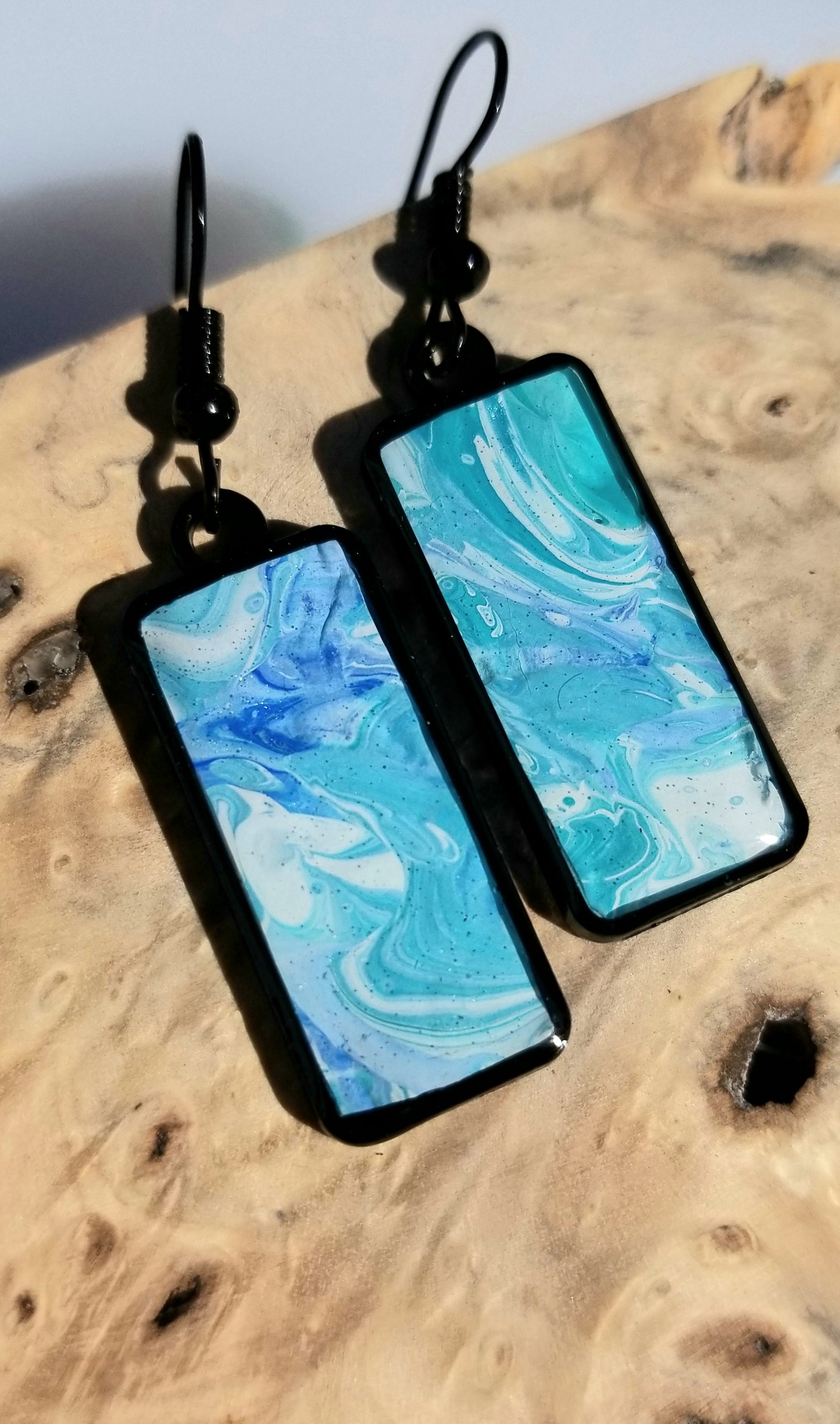 Acrylic Pour Skin with Resin Dome / Silver Tray or Black TrayWire Hook Earrings