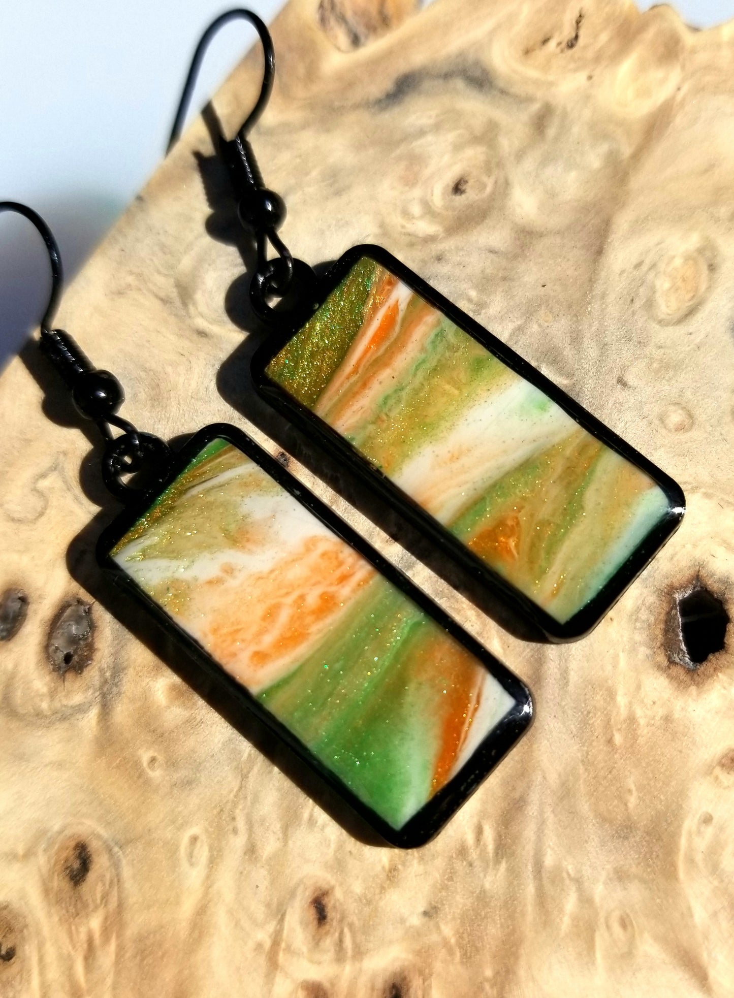 Resin Design with Resin Dome / Silver Tray or Black TrayWire Hook Earrings
