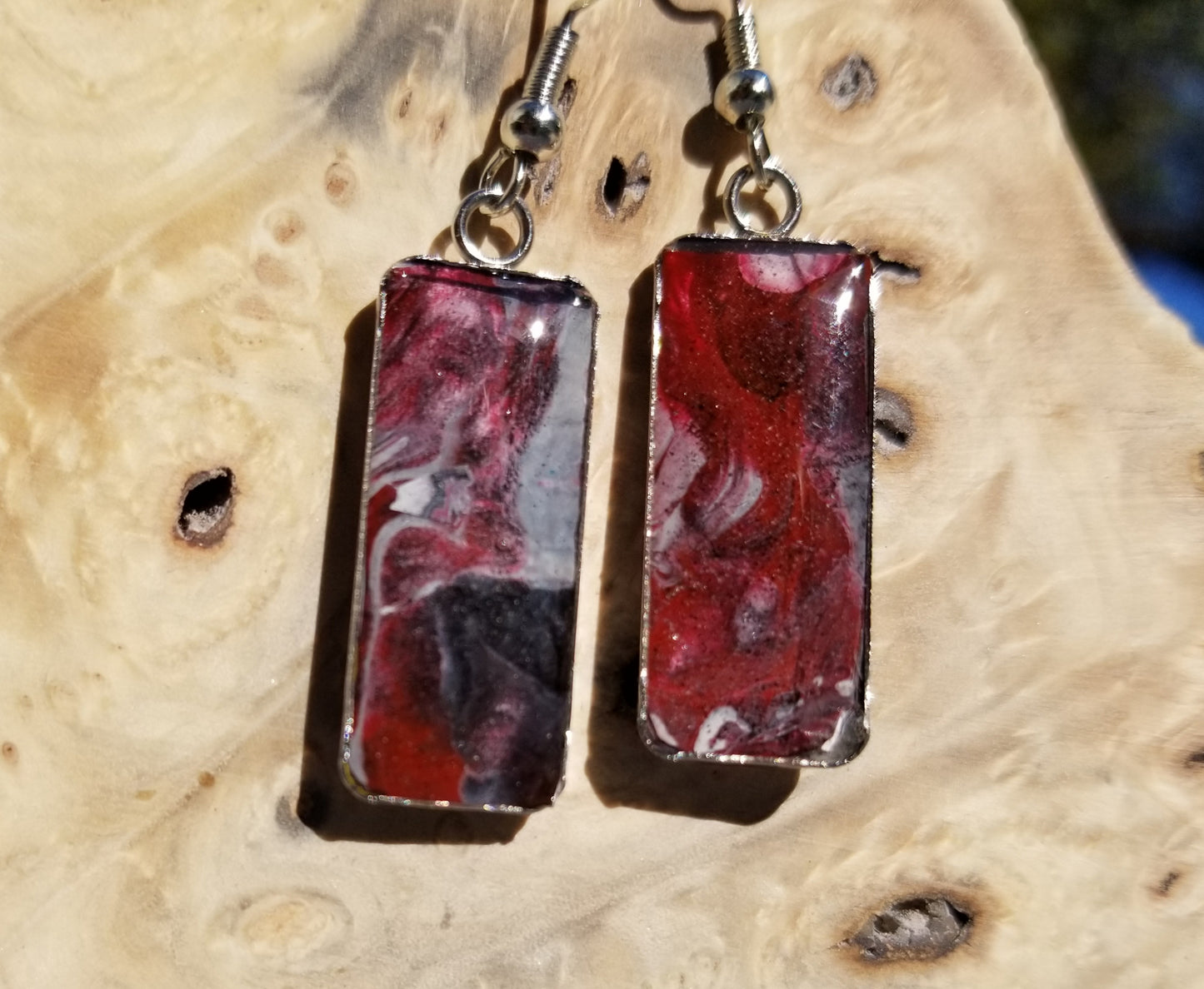 Acrylic Pour Skin with Resin Dome / Silver Tray or Black TrayWire Hook Earrings