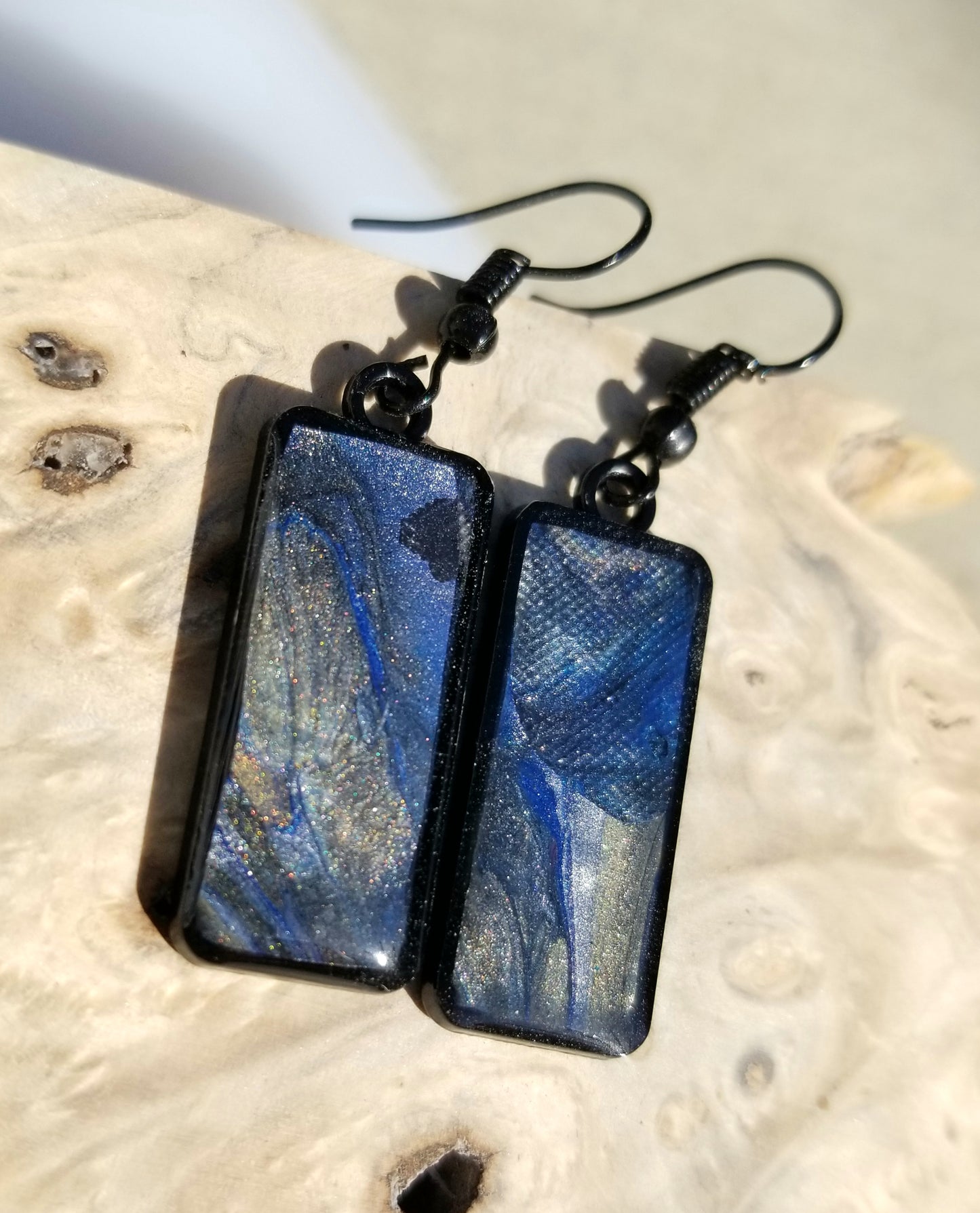 Acrylic Pour Skin with Resin Dome / Silver Tray or Black TrayWire Hook Earrings
