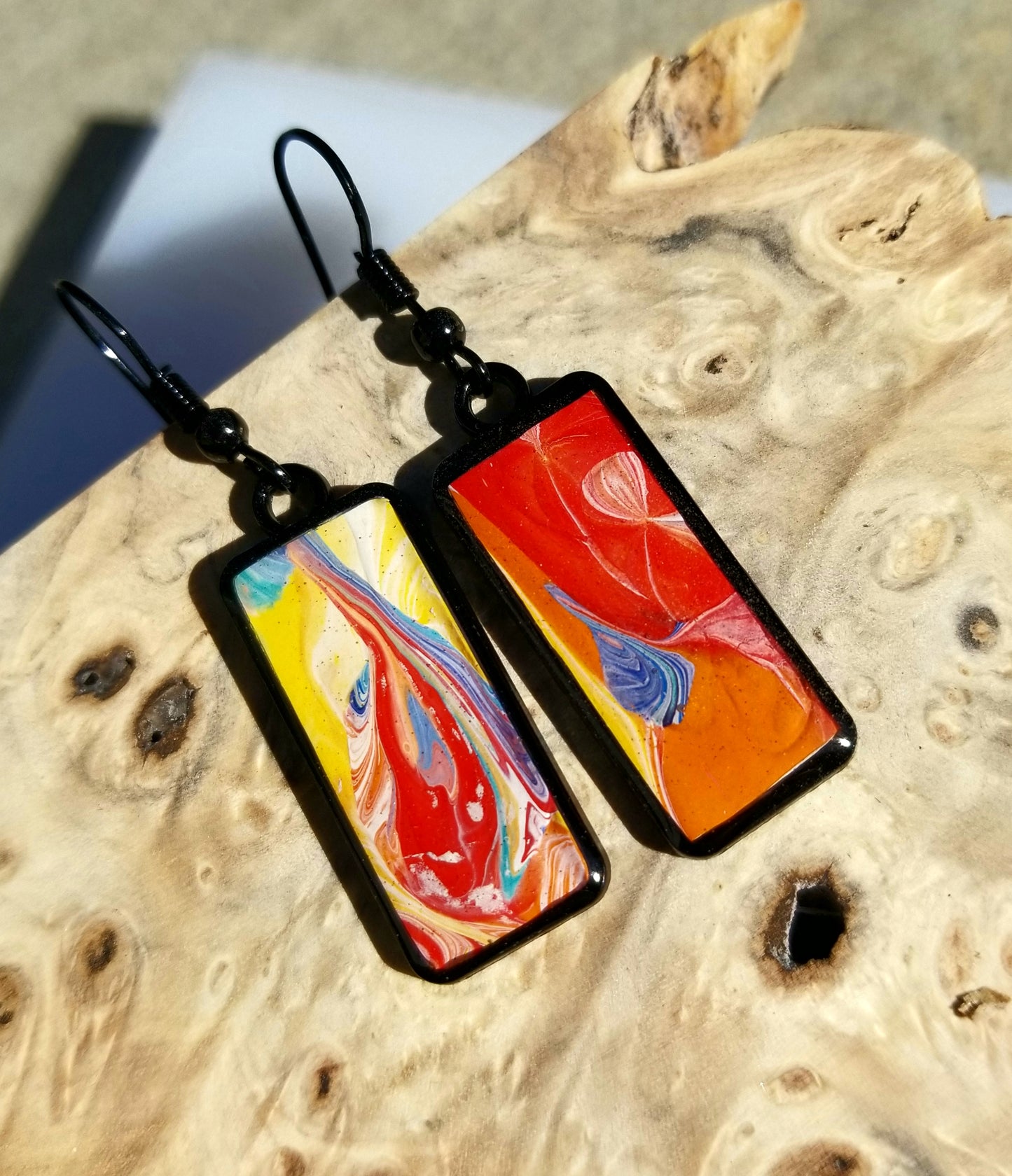 Acrylic Pour Skin with Resin Dome / Silver Tray or Black TrayWire Hook Earrings