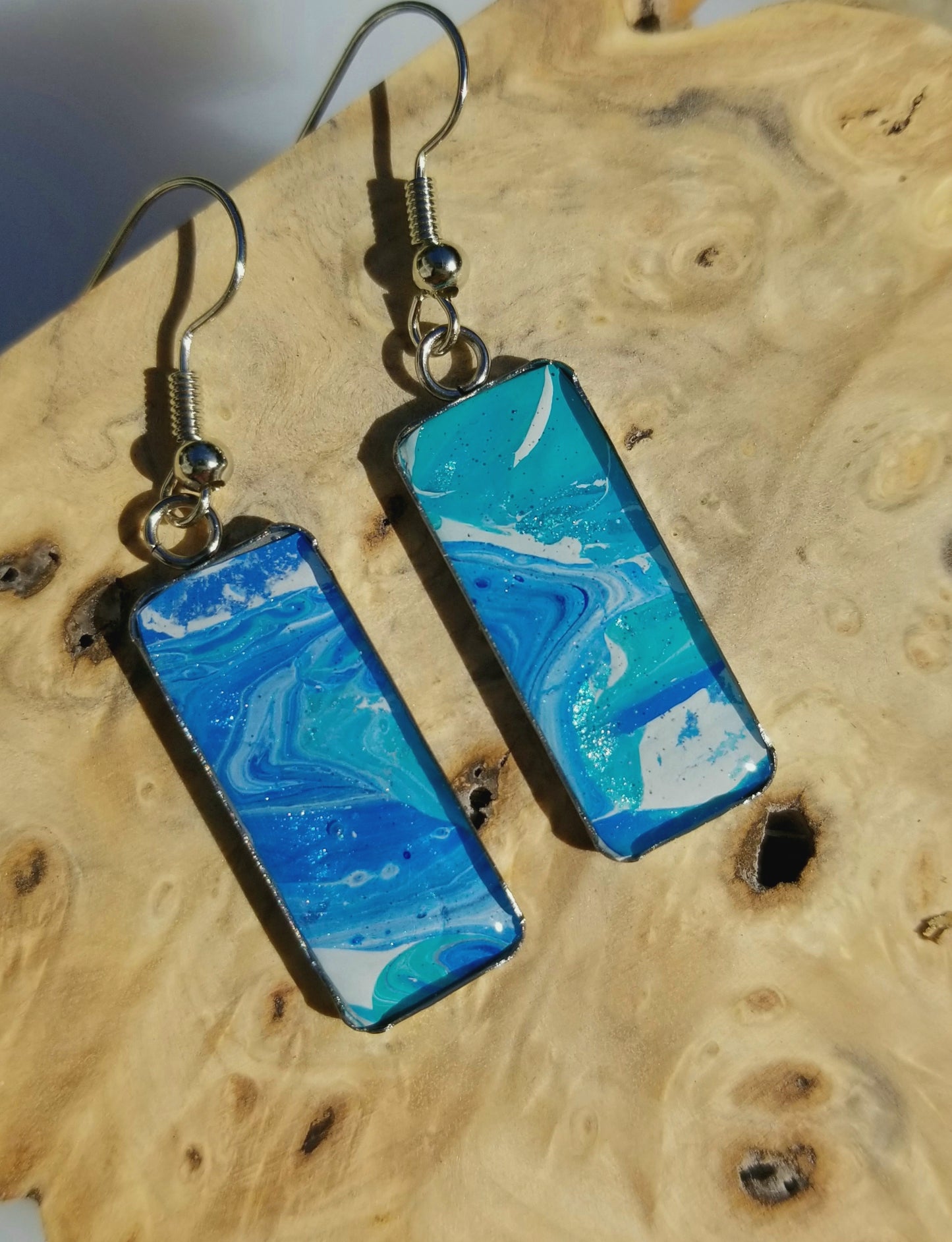 Acrylic Pour Skin with Resin Dome / Silver Tray or Black TrayWire Hook Earrings