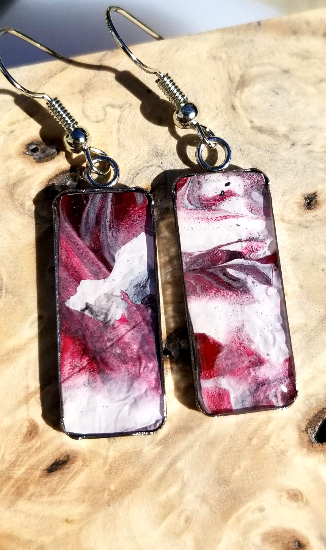 Acrylic Pour Skin with Resin Dome / Silver Tray or Black TrayWire Hook Earrings