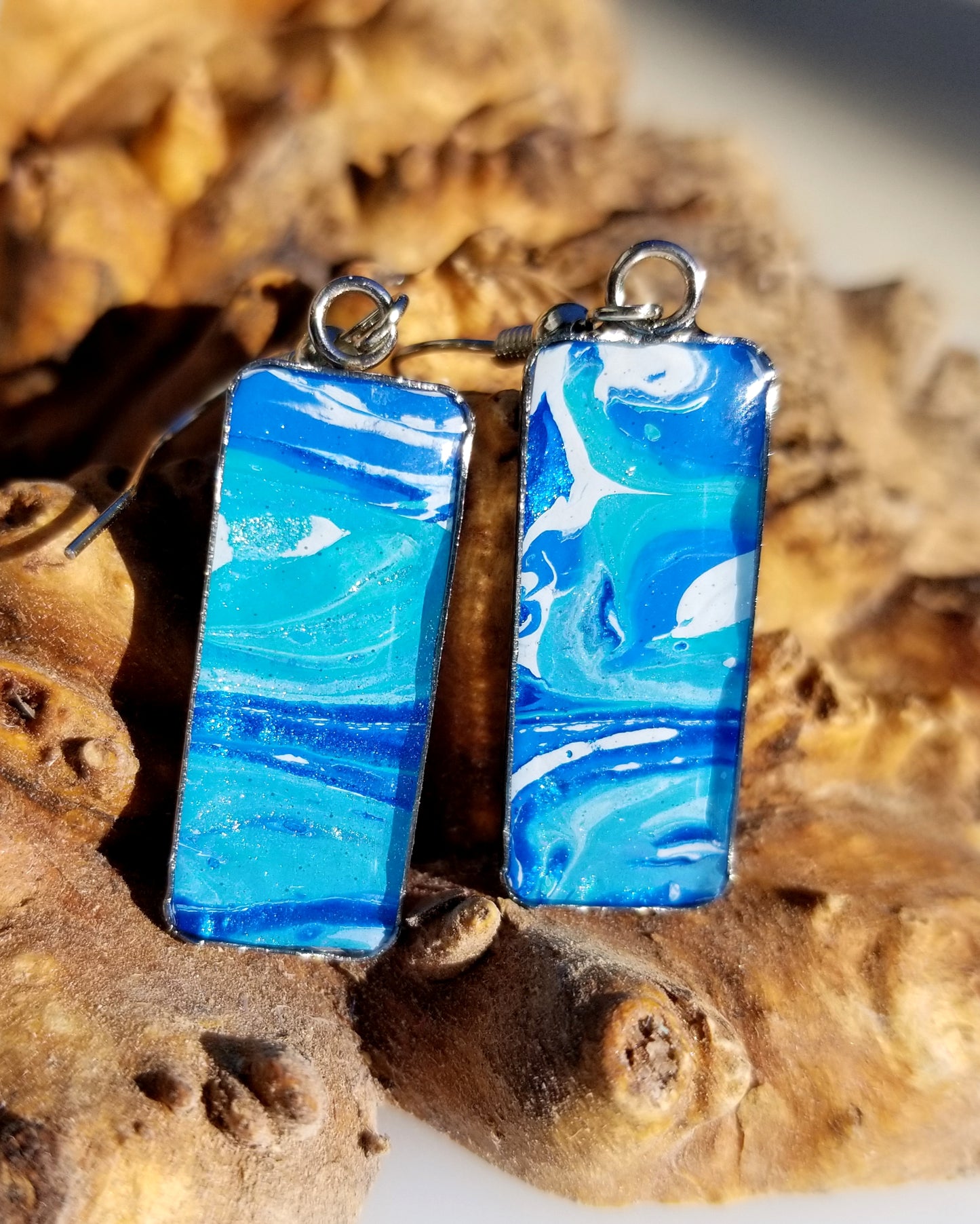 Acrylic Pour Skin with Resin Dome / Silver Tray or Black TrayWire Hook Earrings