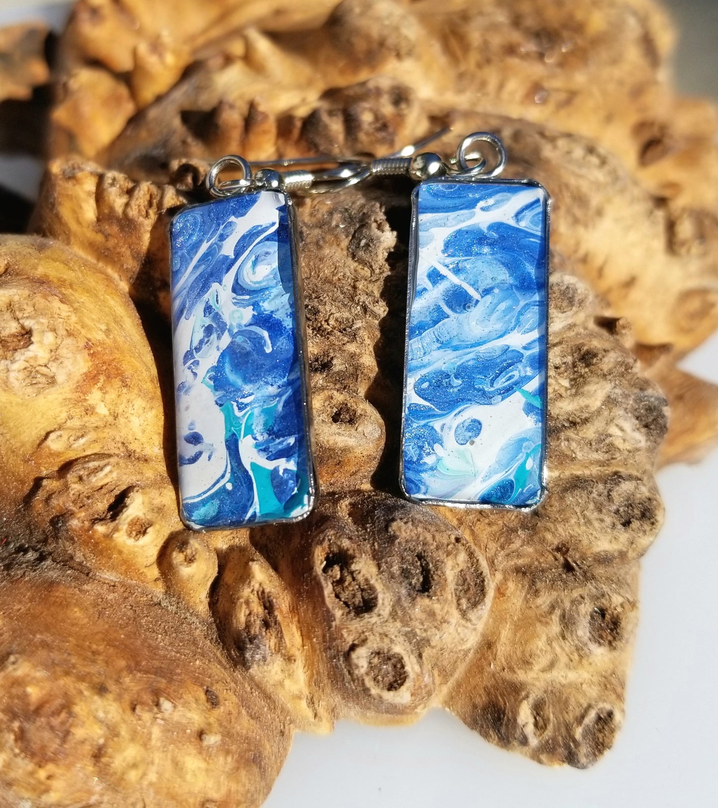 Acrylic Pour Skin with Resin Dome / Silver Tray or Black TrayWire Hook Earrings