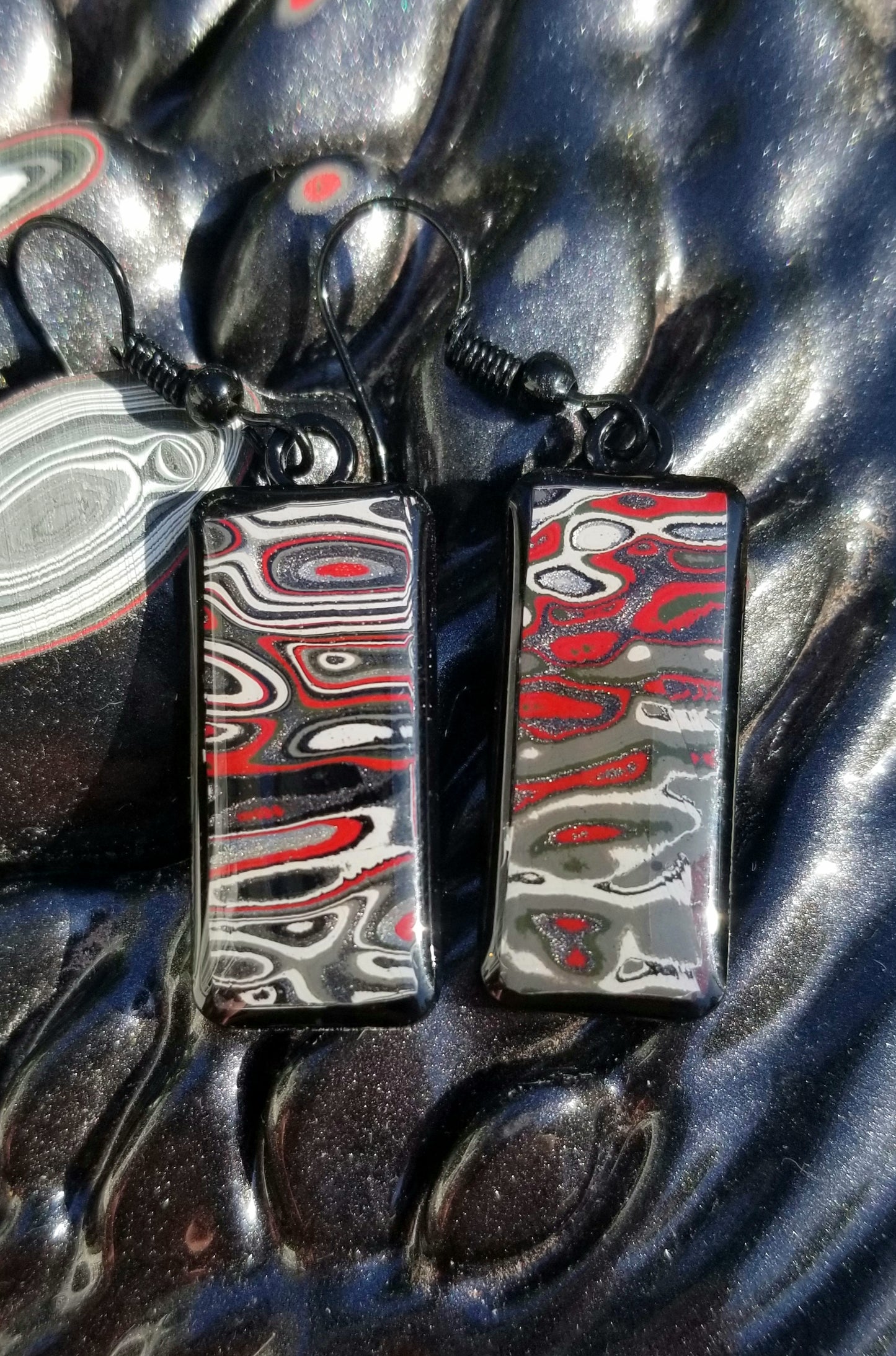 Jewelry Grade Fordite with Resin Dome / Silver Tray or Black TrayWire Hook Earrings