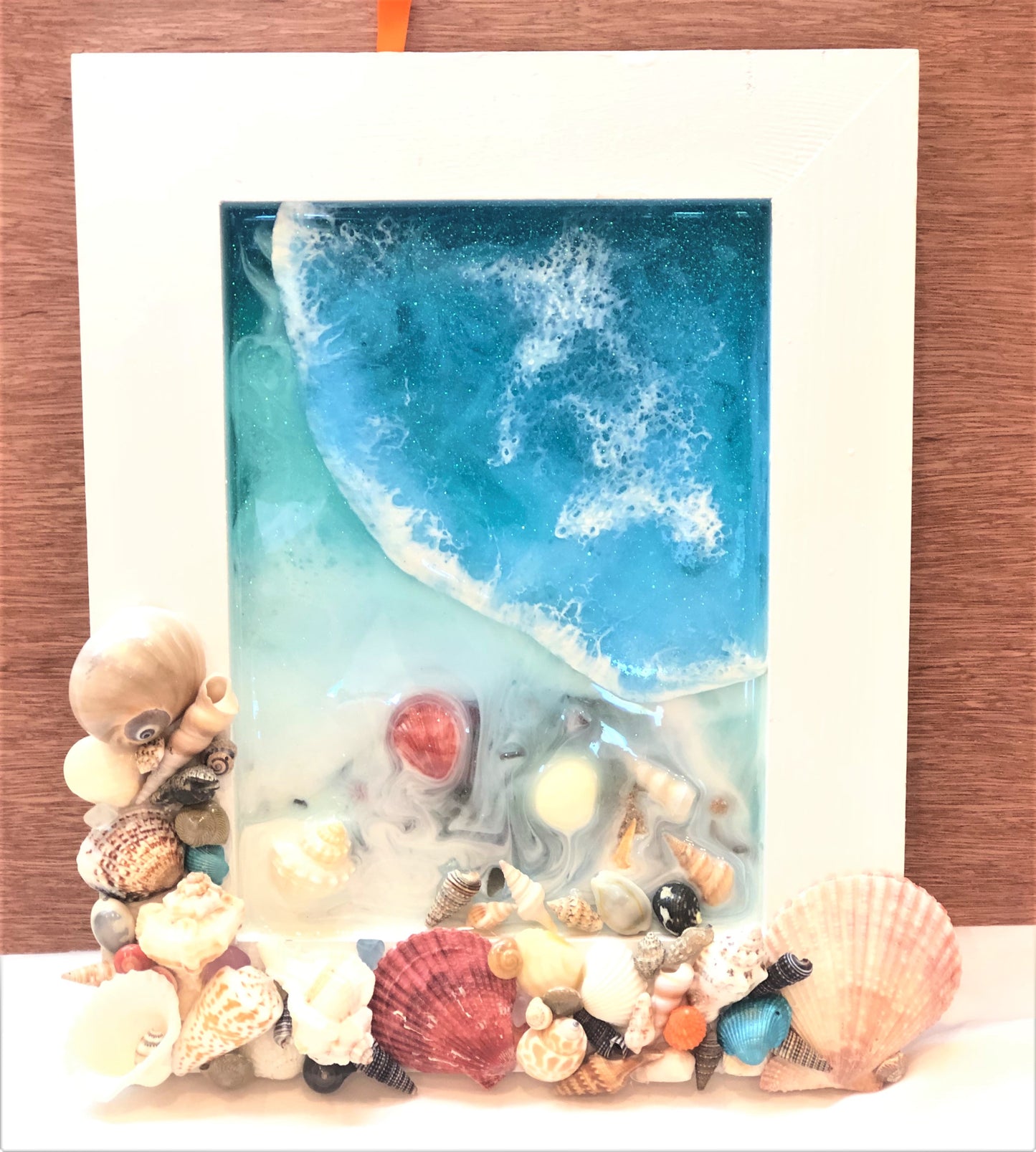 Beach Scene Resin Art with Seashell Frame