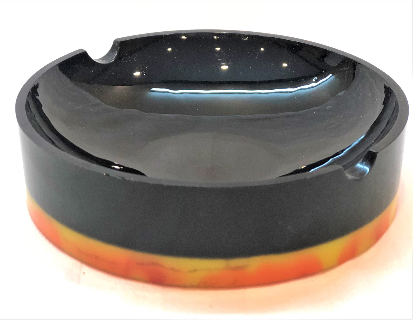 Round Black Orange and Yellow Trinket/Ashtray