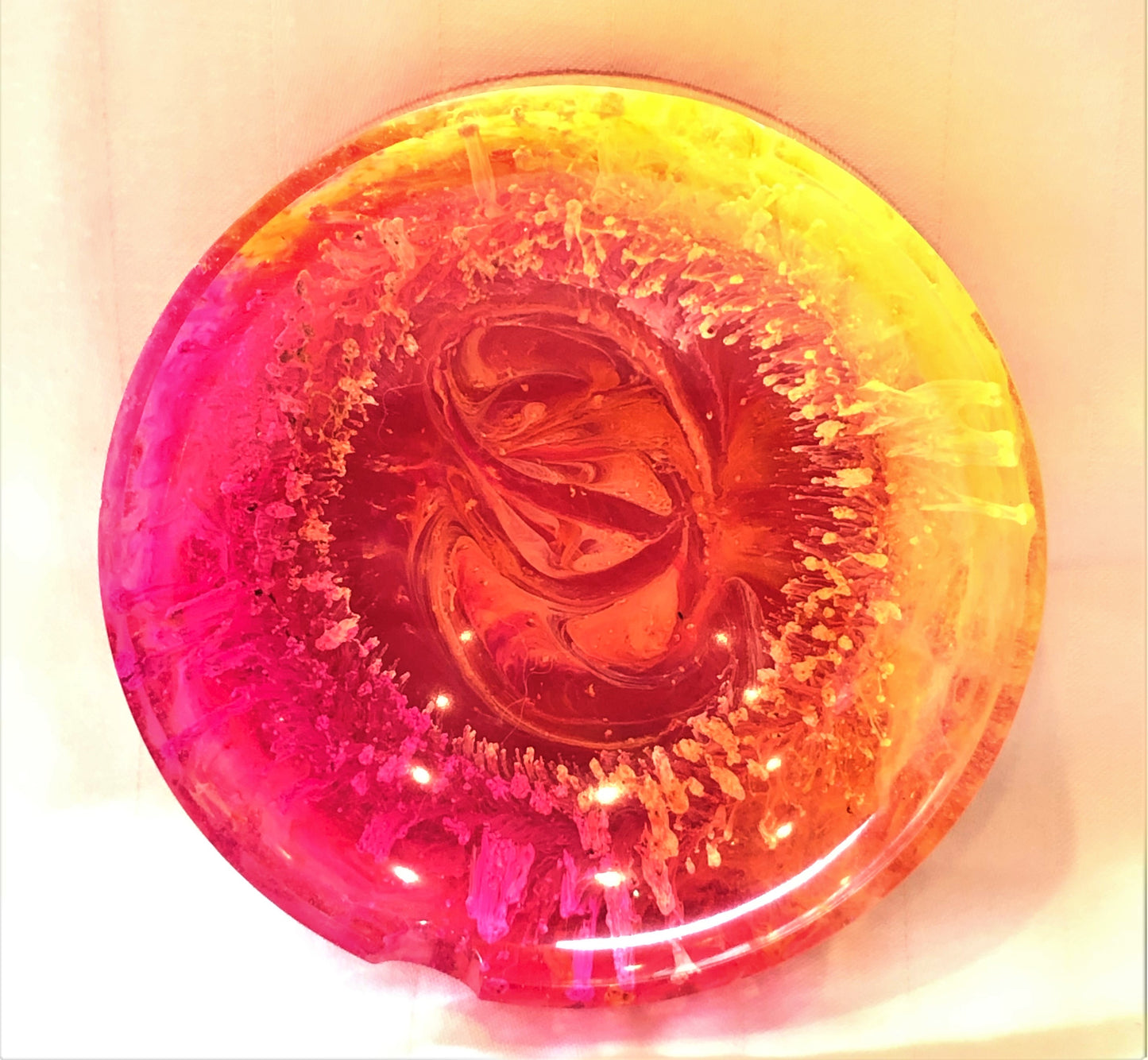 Round Pink Orange and Yellow Trinket/Ashtray
