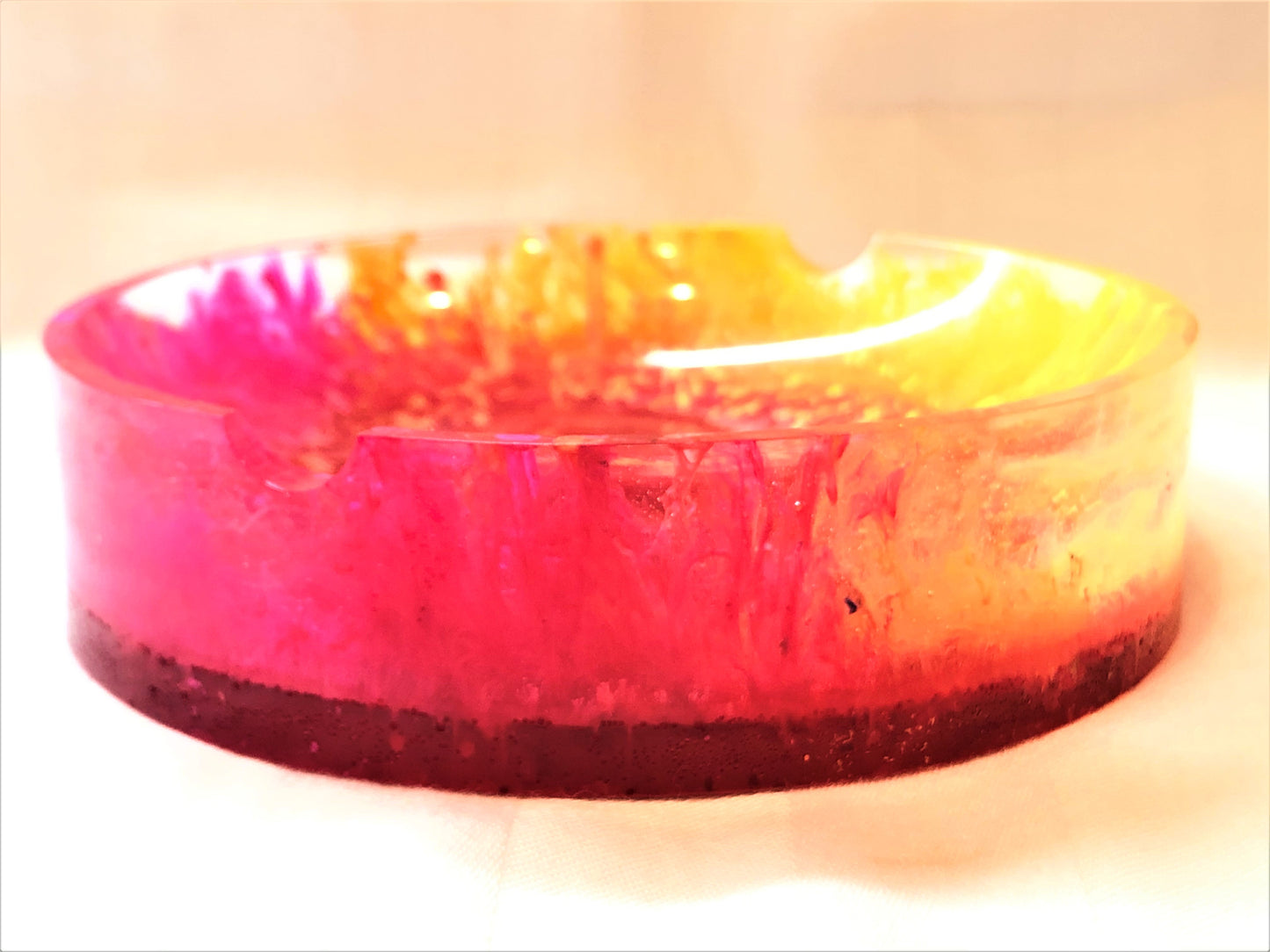 Round Pink Orange and Yellow Trinket/Ashtray