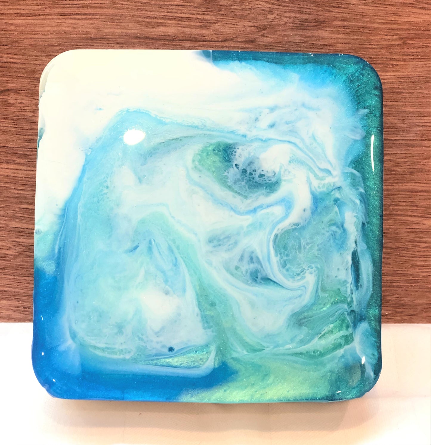 Square White Brown and Blue Trinket/Ashtray
