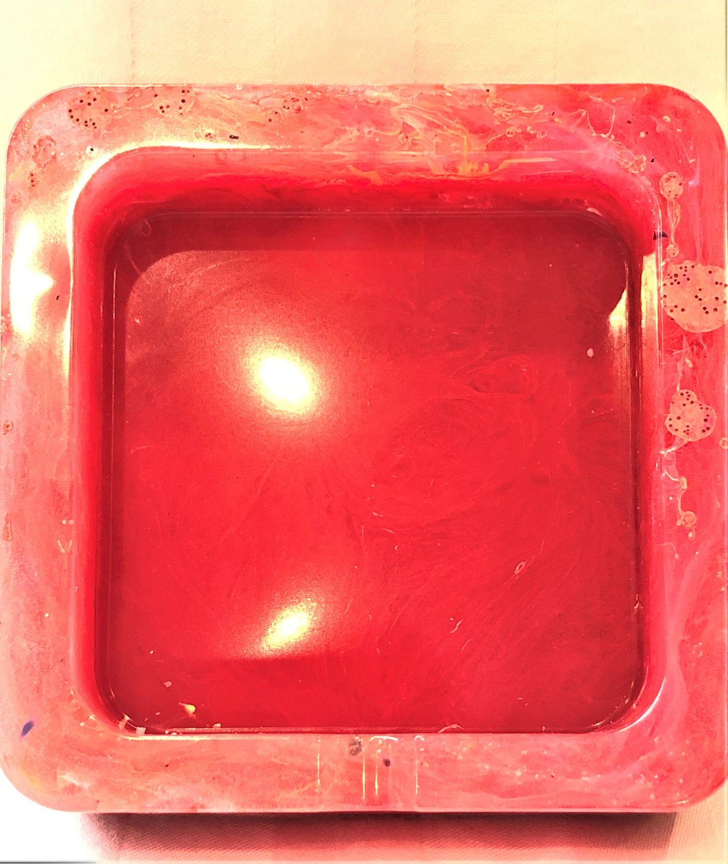 Square Red Alcohol Ink Trinket/Ashtray