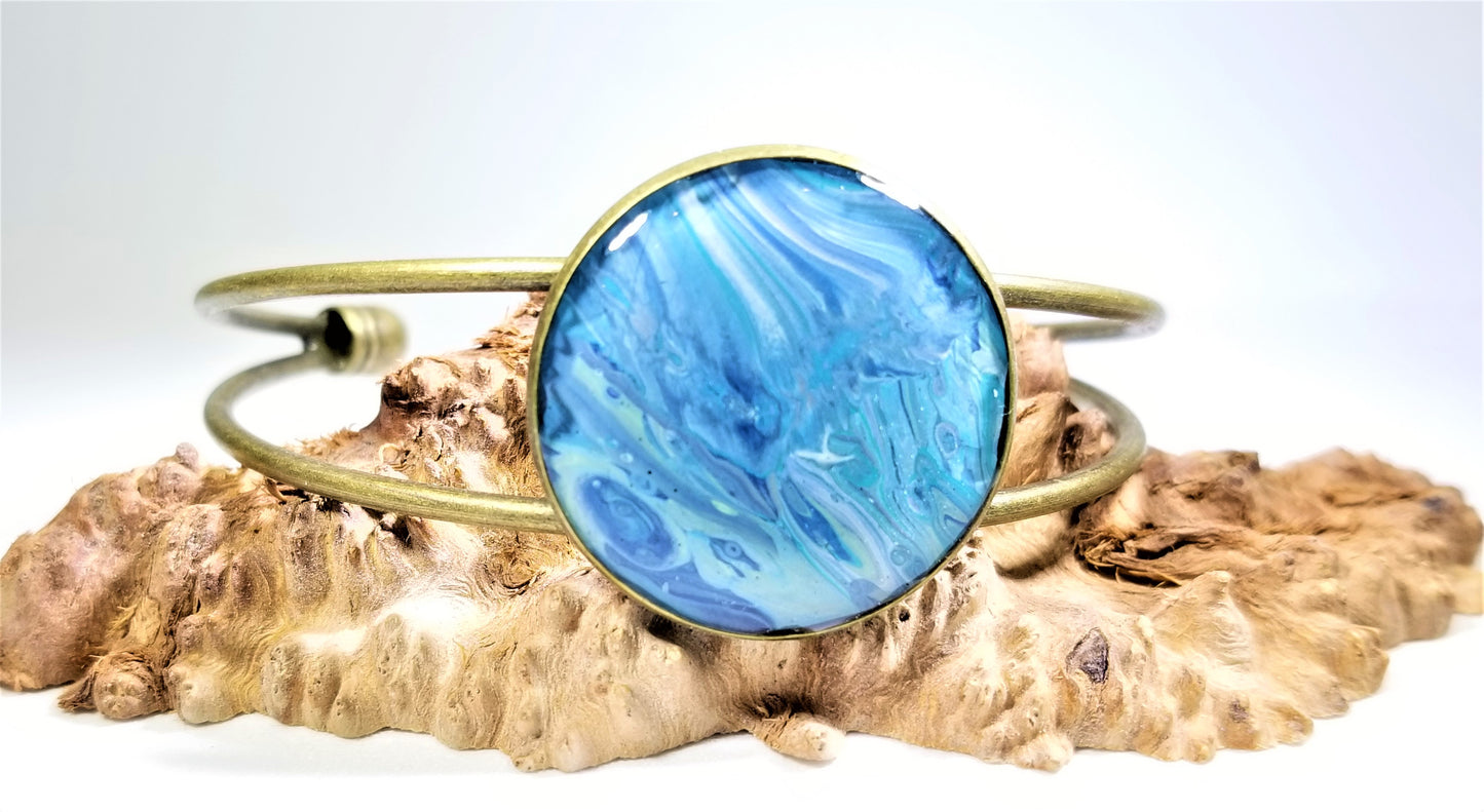 Acrylic Pour Skin with Resin Dome / Cuff Bangle Bracelet