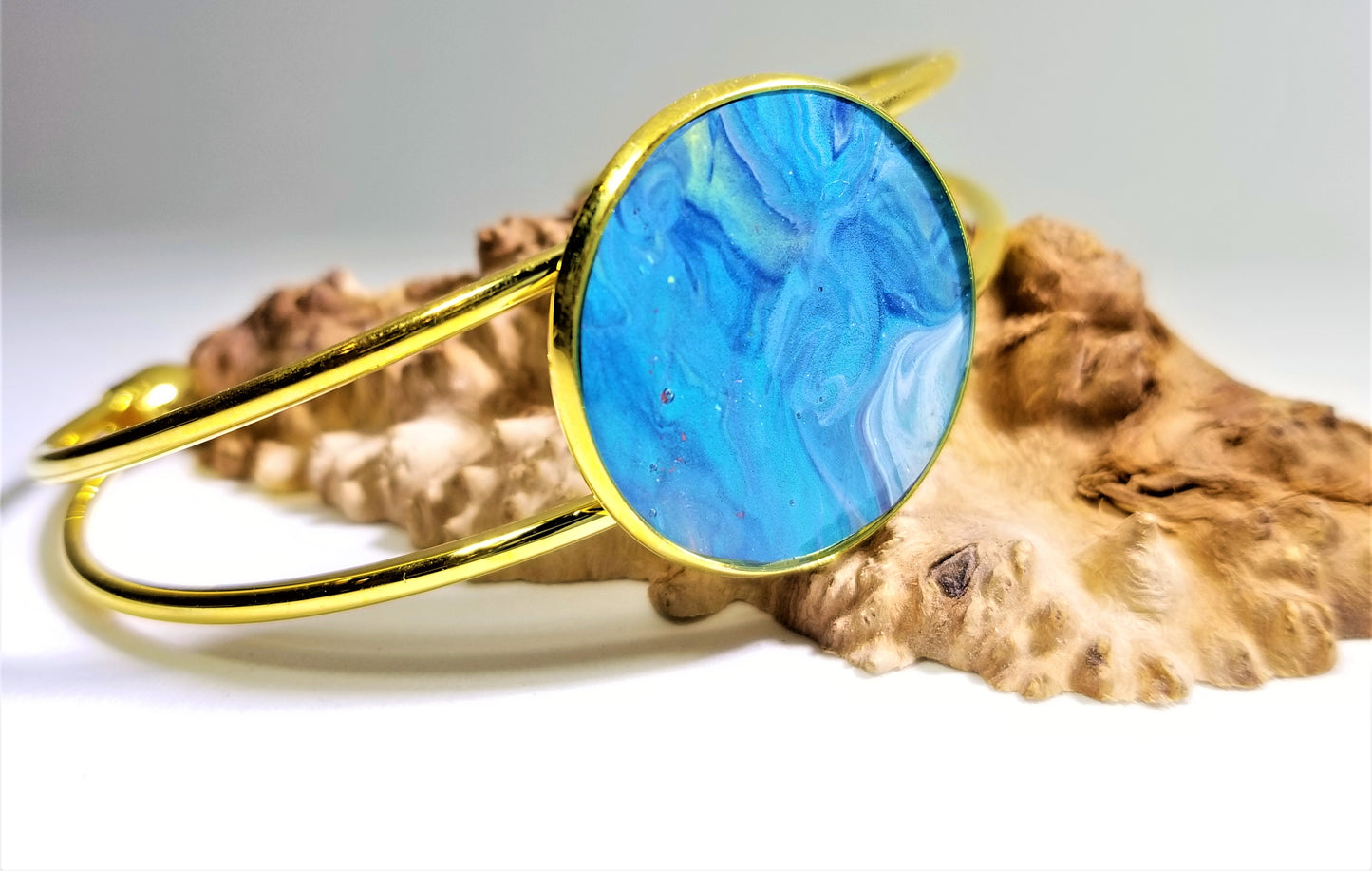 Acrylic Pour Skin with Resin Dome / Cuff Bangle Bracelet