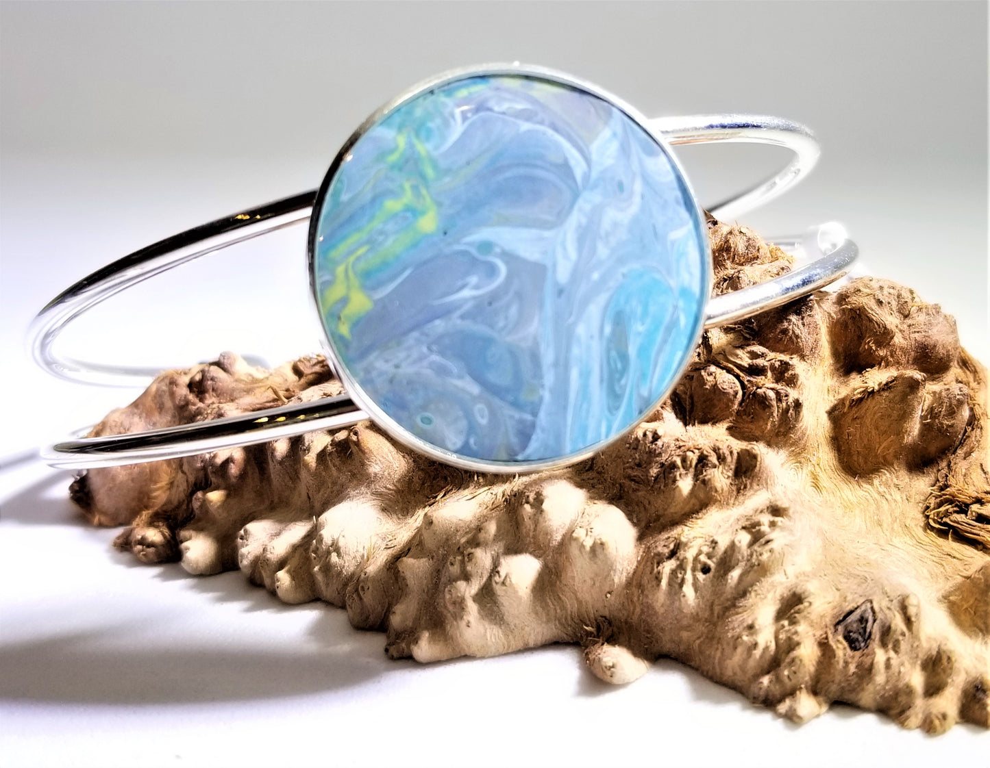 Acrylic Pour Skin with Resin Dome / Cuff Bangle Bracelet