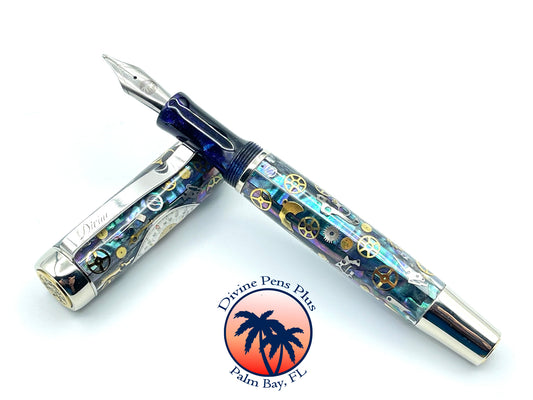 Custom Fountain Pen - Breitling Watch Parts w/Abalone - Nickel Silver Hardware