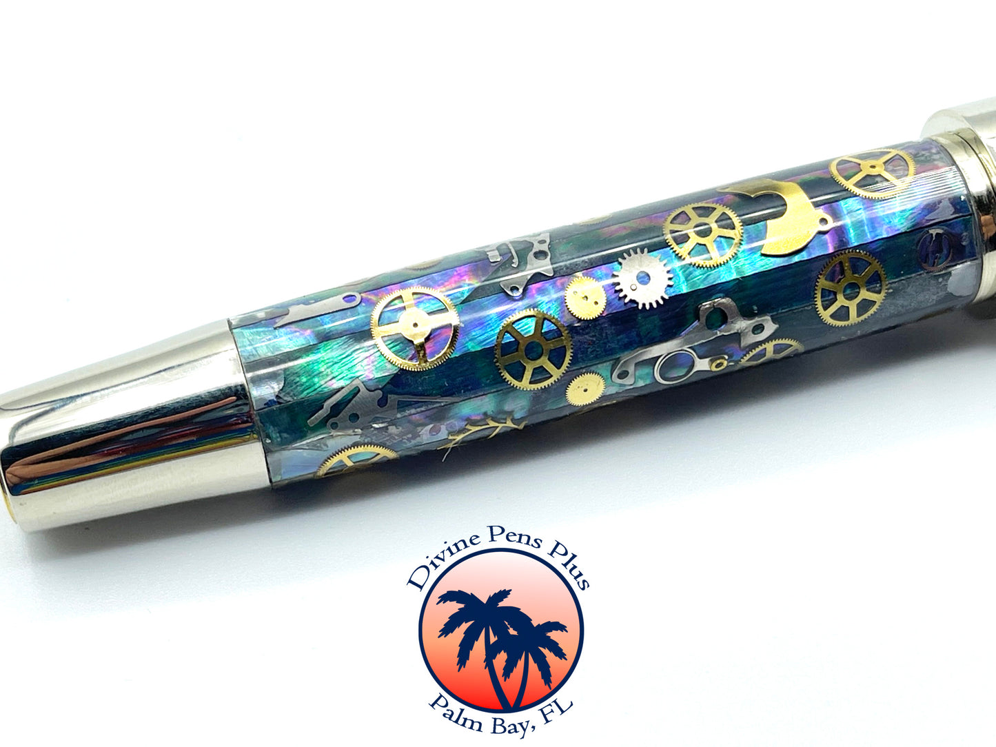 Custom Fountain Pen - Breitling Watch Parts w/Abalone - Nickel Silver Hardware