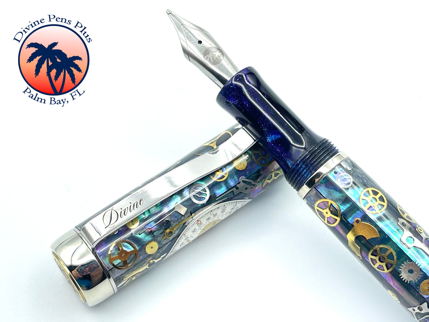 Custom Fountain Pen - Breitling Watch Parts w/Abalone - Nickel Silver Hardware